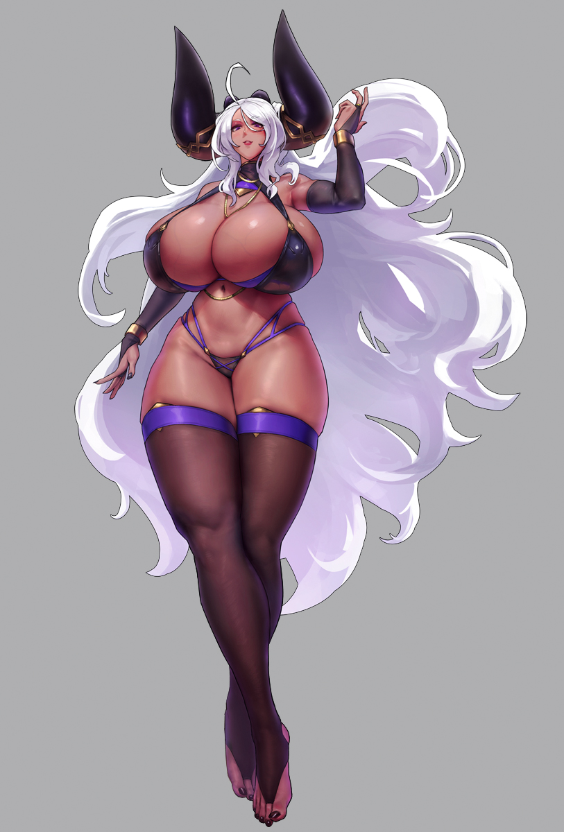 1girls breasts busty character_request cleavage copyright_request dark-skinned_female dark_skin eu03 female huge_breasts long_hair massive_breasts top_heavy white_hair