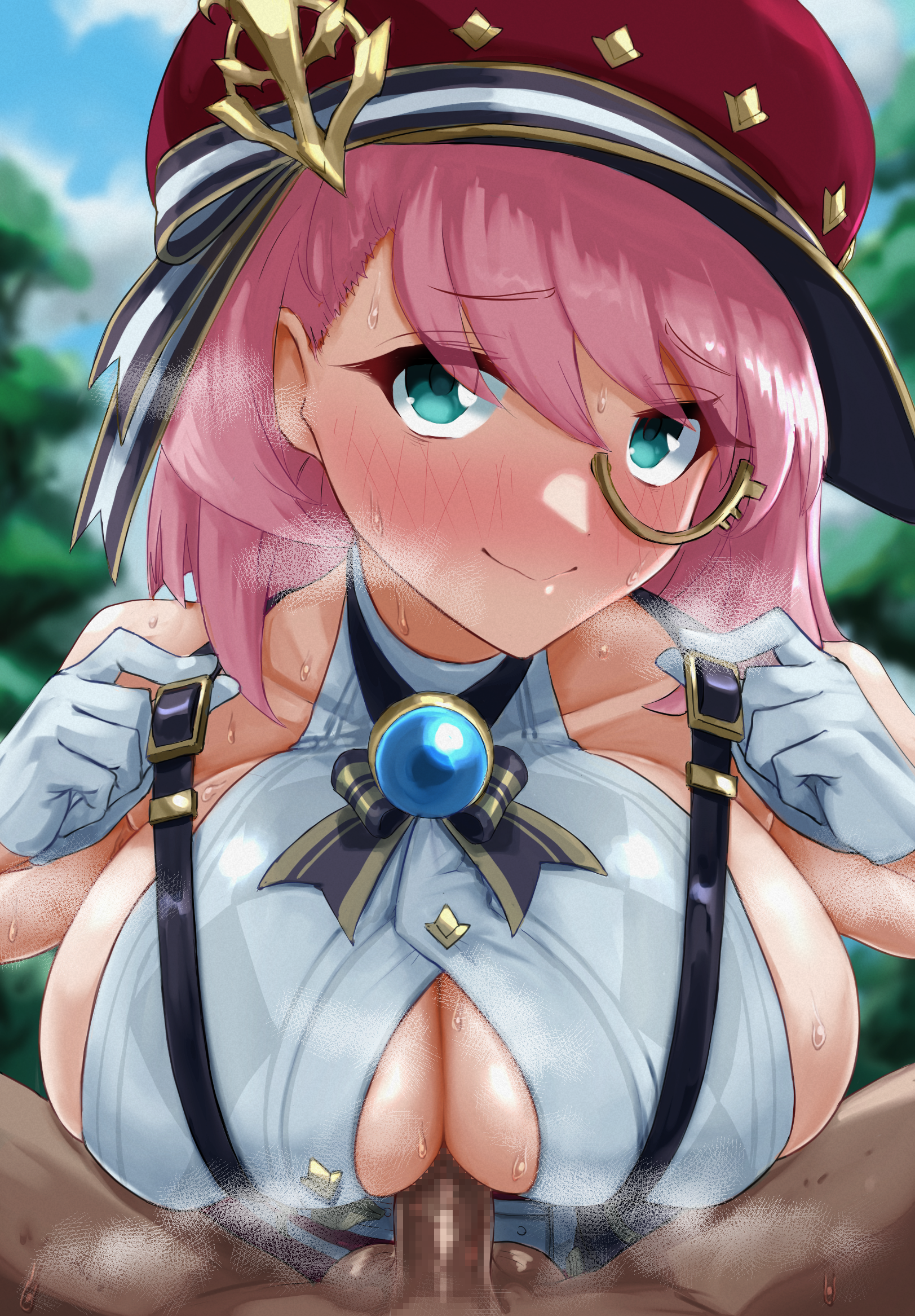breasts, charlotte (genshin impact), female, genshin impact, looking at viewer, paizuri, tagme
