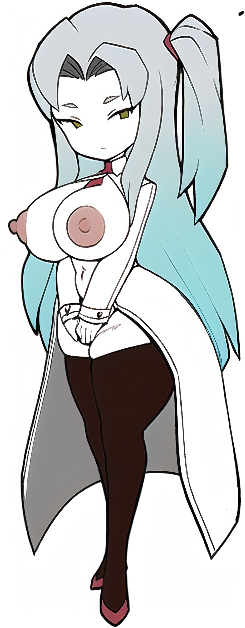 1girls ai_generated angela big_breasts blue_hair breasts coat detached_collar edit female full_body gradient_hair huge_ass huge_breasts large_breasts lobotomy_corporation long_hair looking_at_viewer naked_coat navel nipples nude pale-skinned_female pale_skin project_moon serious shoes silver_hair solo standing thick_thighs thighhighs tie white_skin wide_hips yellow_eyes