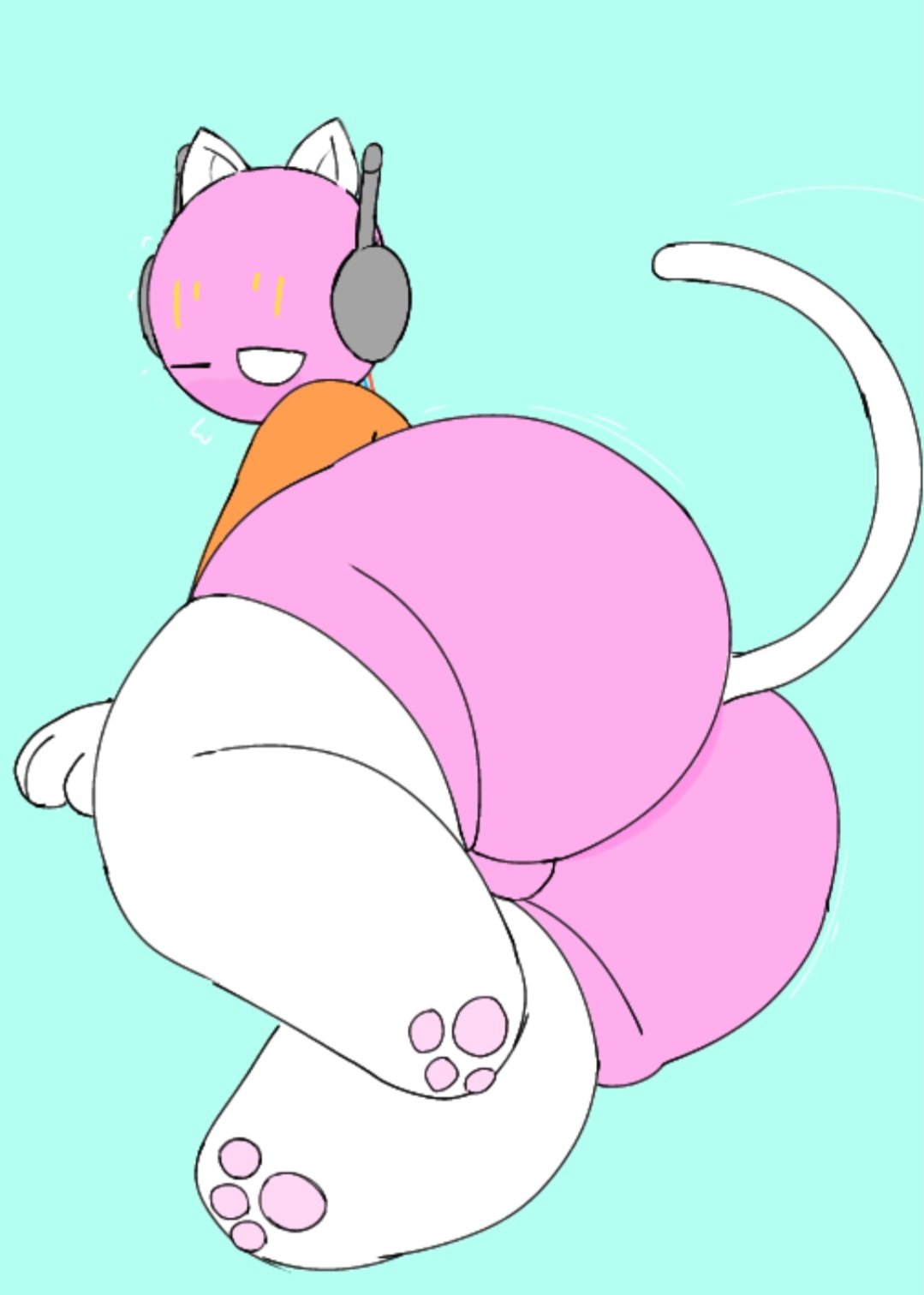 ass big_ass big_thighs cat_ears cat_headphones cat_tail dat_ass fat_ass five_pebbles_(rain_world) hamish iterator_(rain_world) pink_body pink_skin rain_world thick_thighs