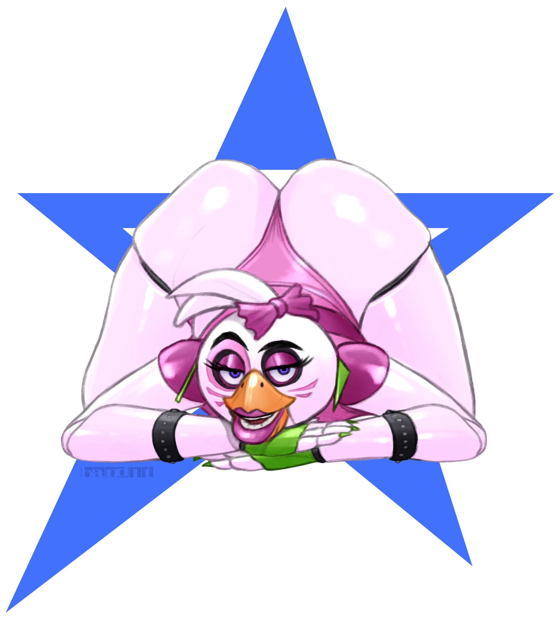 animatronic, ass, band1tnsfw, chicken, female, five nights at freddy's, five nights at freddy's: security breach, glamrock chica (fnaf), hips, jack-o pose, looking at viewer, open mouth, solo, thick ass, thick lips, underwear, white skin