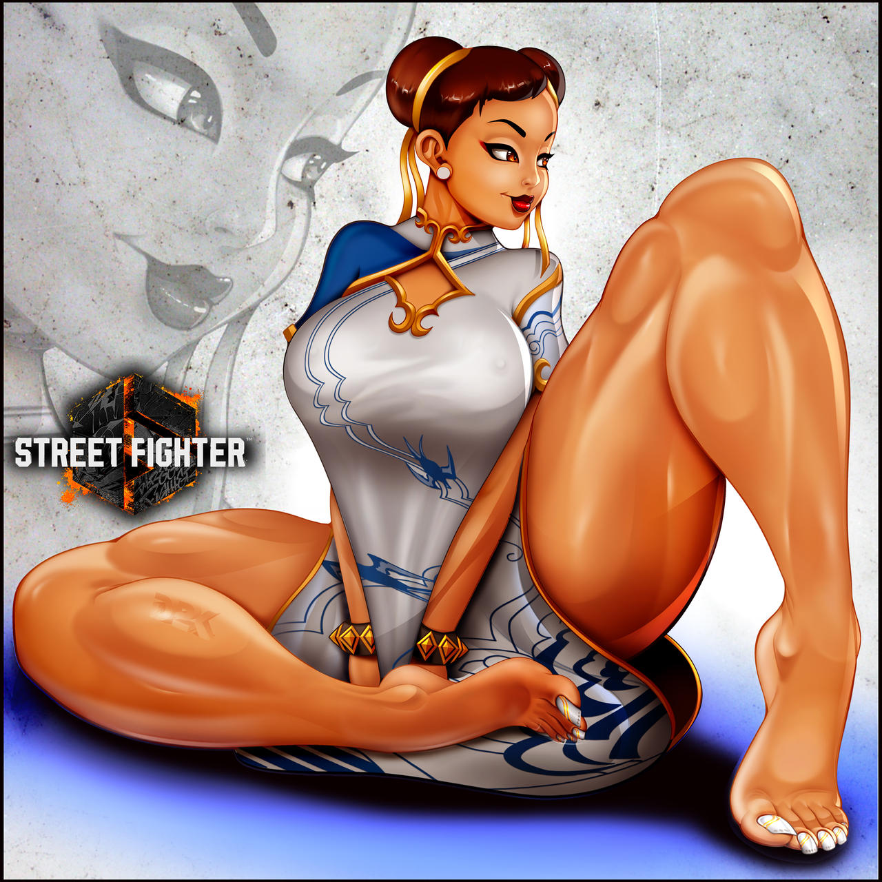 1girls asian asian_female athletic_female bare_legs barefoot big_breasts chinese_clothes chun-li d2kmax d2kprime feet fit_female foot_fetish long_toenails long_toes muscular_legs nail_polish qipao solo solo_female street_fighter street_fighter_6 text thick_thighs toenail_polish toenails toes toned_legs white_toenails