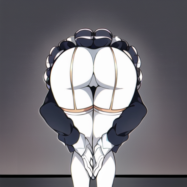 ai_generated amen_pose ass ass_focus bent_over big_ass big_butt bubble_butt cameltoe female from_behind furina_(genshin_impact) genshin_impact gloves huge_ass meme onkomaker shiny shiny_clothes short_shorts shorts solo thighhighs