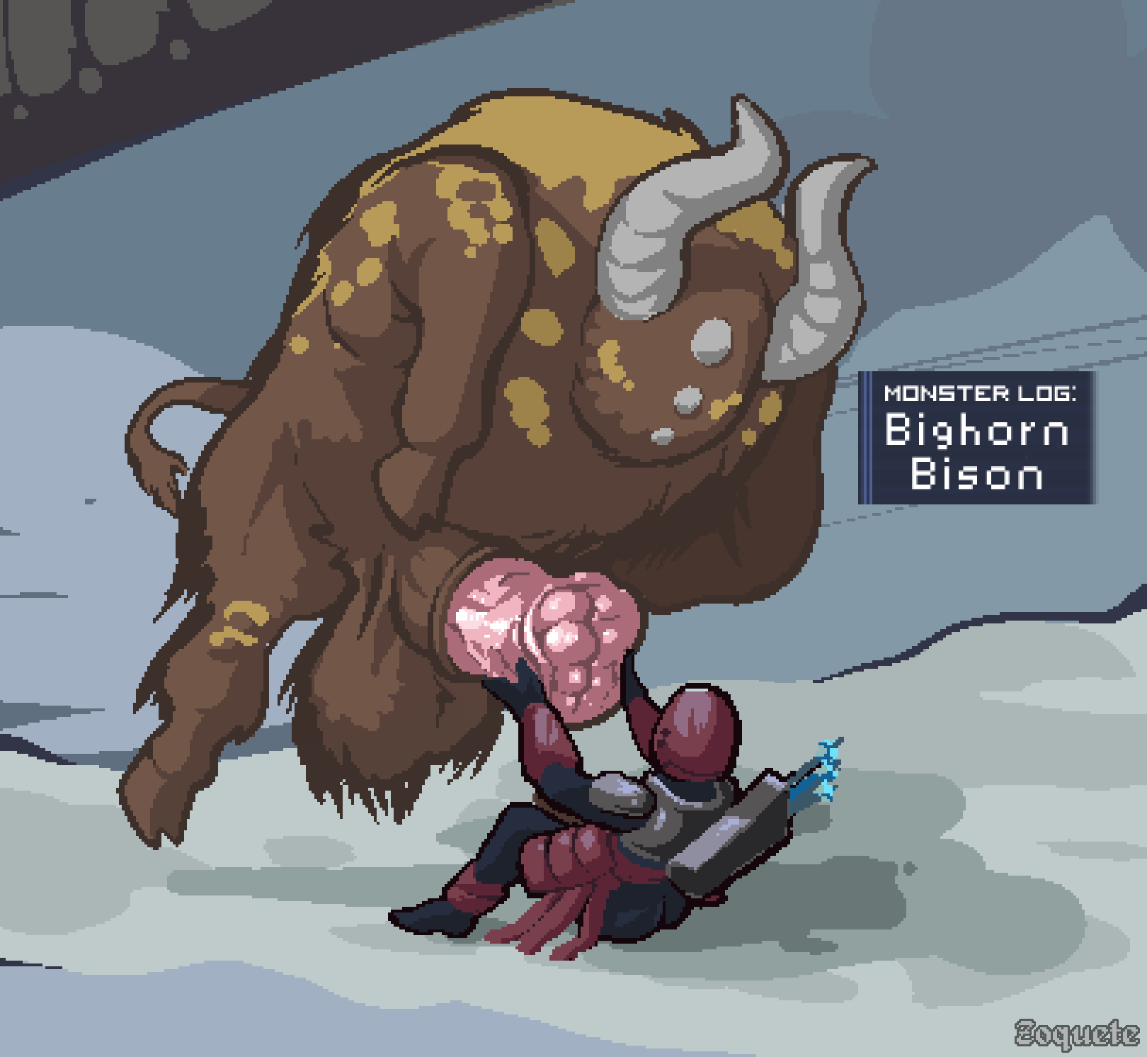 bighorn_bison digital_media_(artwork) hi_res huntress_(risk_of_rain) pixel_(artwork) risk_of_rain tagme zoquete