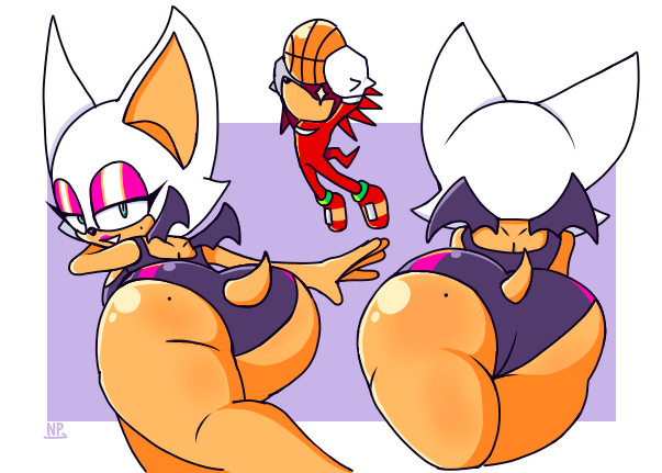 1boy 1girls ass ass_focus basketball bat bat_wings behind_view big_ass big_butt breasts female furry juicy_butt knuckles_the_echidna lipstick looking_at_viewer male nocklepie panties pink_eyeshadow pink_lipstick rouge_the_bat sonic_(series) sonic_the_hedgehog_(series) sportswear tagme