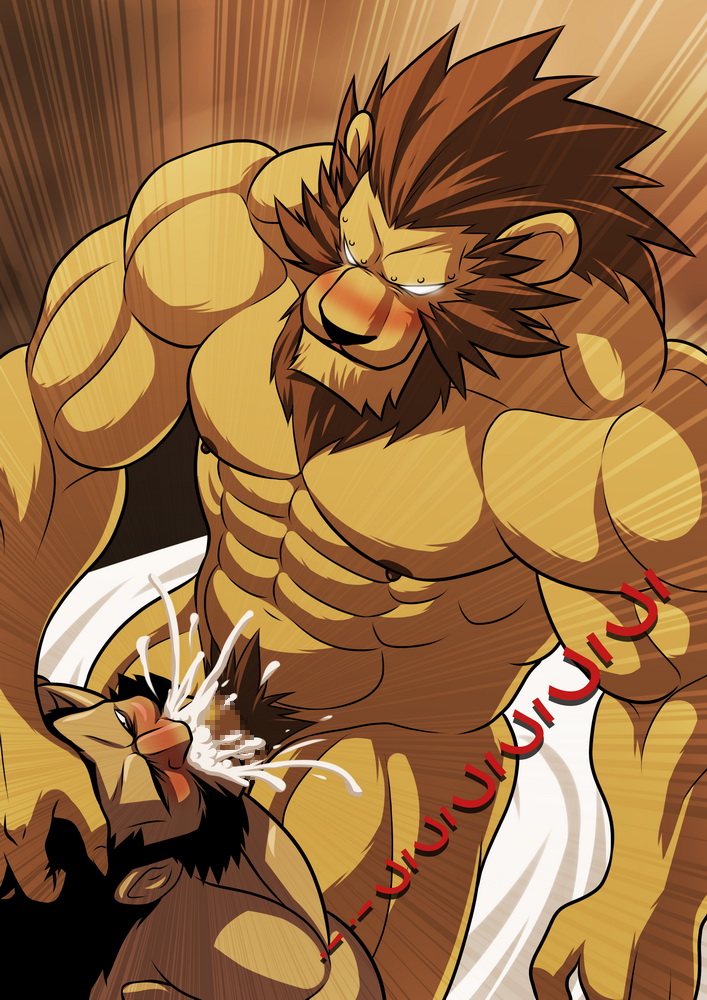 abs anthro color cum cum_in_mouth cum_inside darius_(fullmetal_alchemist) fellatio fullmetal_alchemist fur furry furry_ears heinkel lion male male_only multiple_males muscles nude oral round_ears yaoi zelo_lee