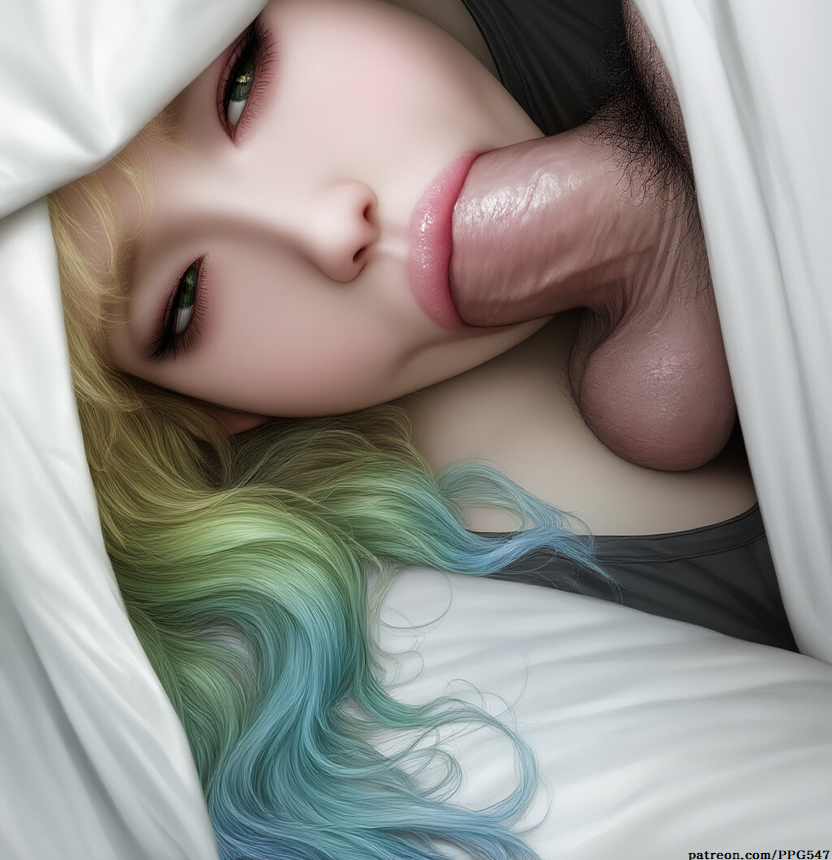 :>=, 1boy, 1girls, ai generated, balls, bed, blanket, blowjob, blowjob face, close-up, clothes, clothing, deep blowjob, erect penis, erection, eyelashes, eyeshadow, fellatio, fellatio face, female, female focus, focus, genitals, girthy penis, half-closed eyes, kobayashi-san chi no maidragon, light skin, light-skinned female, lucoa, lucoa (maidragon), male, male out of frame, male pubic hair, male/female, mature, mature female, milf, multicolored hair, mythological creature, mythology, nai diffusion, novelai, on bed, on side, oral, oral sex, out of frame, pale skin, pale-skinned female, patreon url, penis, penis in mouth, photorealistic, plump, pujopg, quetzalcoatl (dragon maid), realistic, sex on bed, straight, straight sex, sucking, sucking off, sucking penis, thick lips, thick penis, under covers, vacuum fellatio, wavy hair