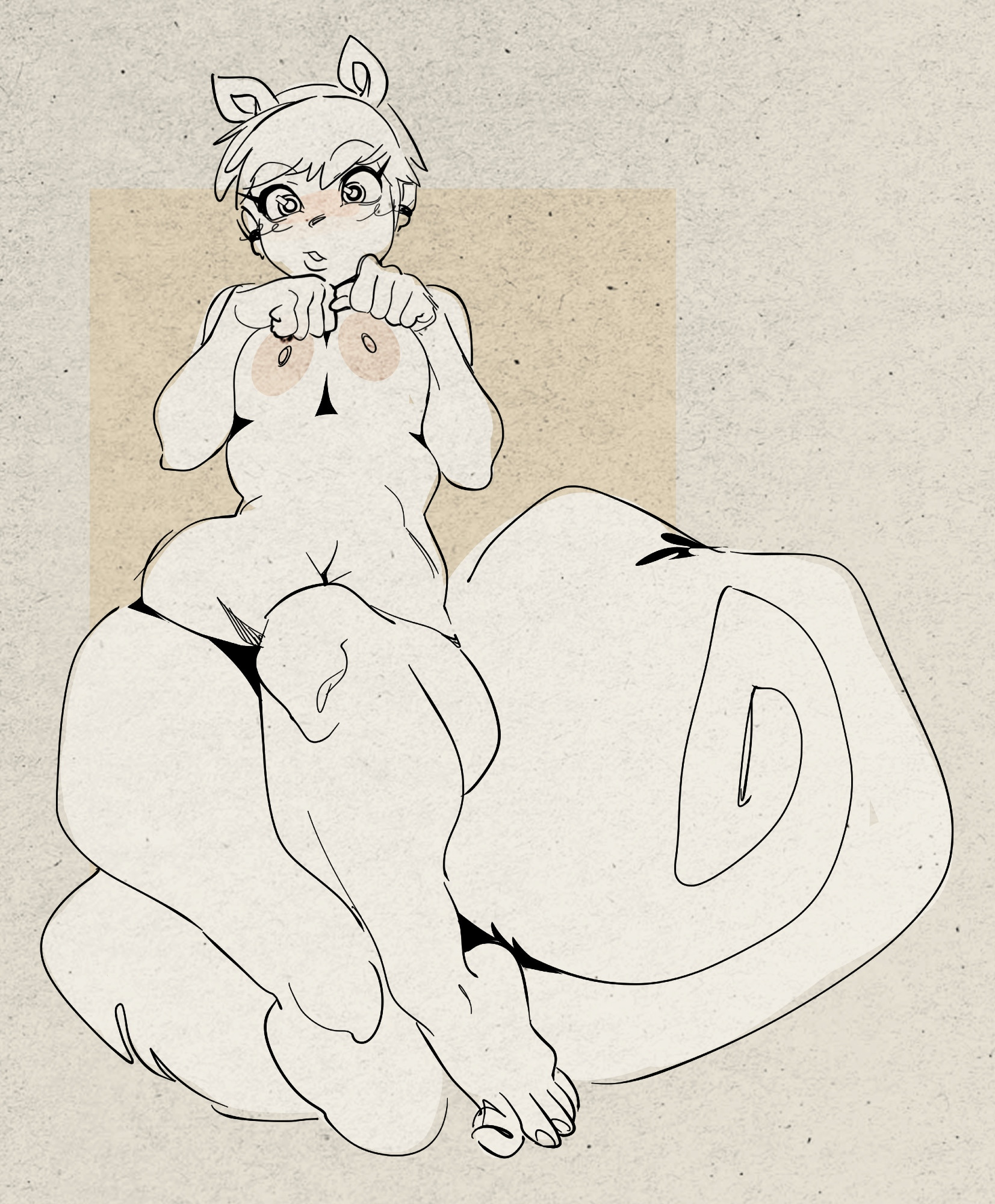 1girls, 2d, big thighs, blush, blush lines, blushing at viewer, breasts, breasts out, bsky link, cute, cute face, doreen green, female, female only, glacierclear, huge thighs, looking at viewer, marvel, marvel comics, marvel rivals, medium breasts, monochrome, solo, squirrel girl (marvel), thick legs, thick thighs, thong, thong panties, thunder thighs, thunderthighs, tits out, wide hips, wide thighs