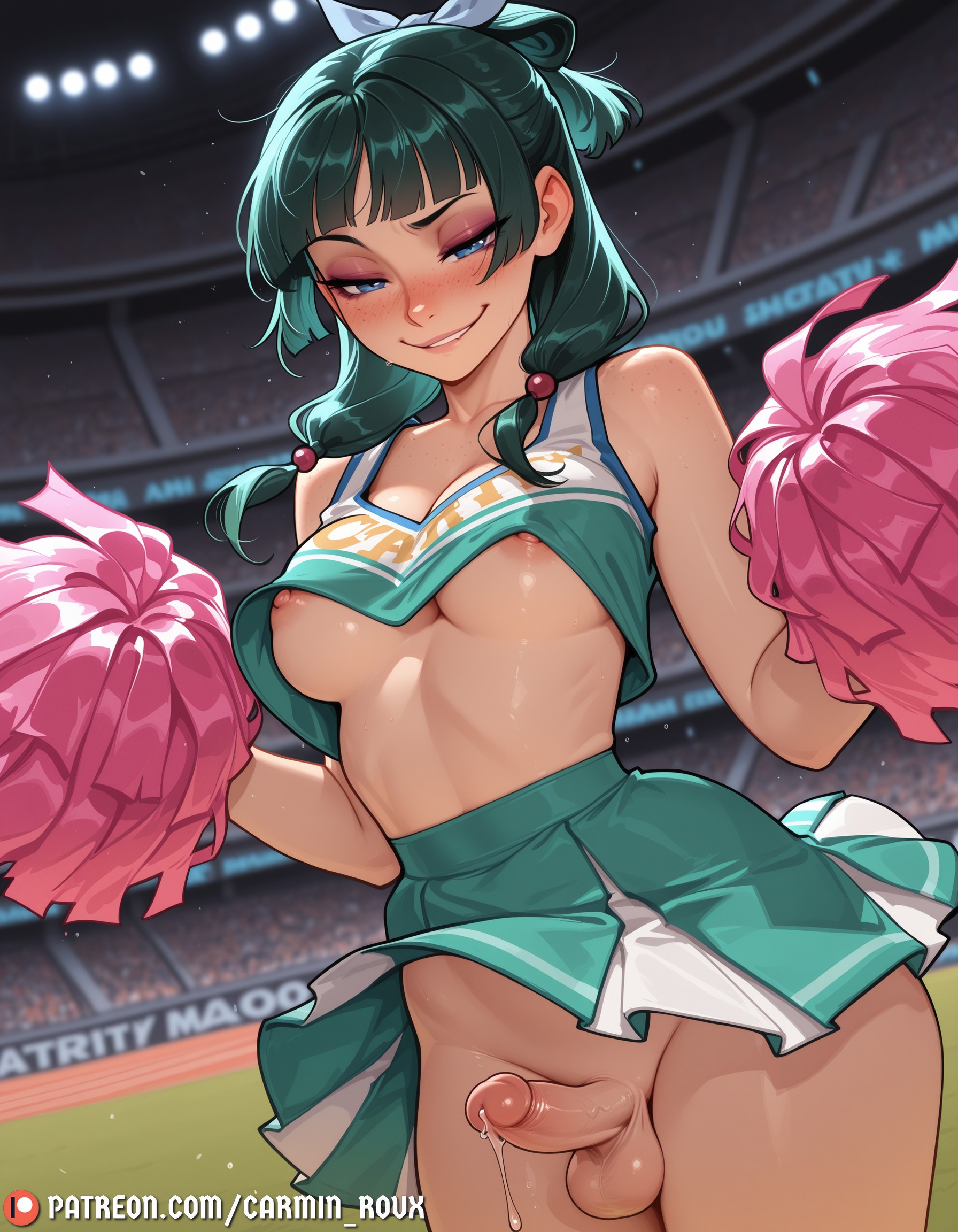 1futa, ai generated, carminroux, cheerleader, futanari, kusuriya no hitorigoto, maomao (kusuriya no hitorigoto), penis, precum, precum drip, solo