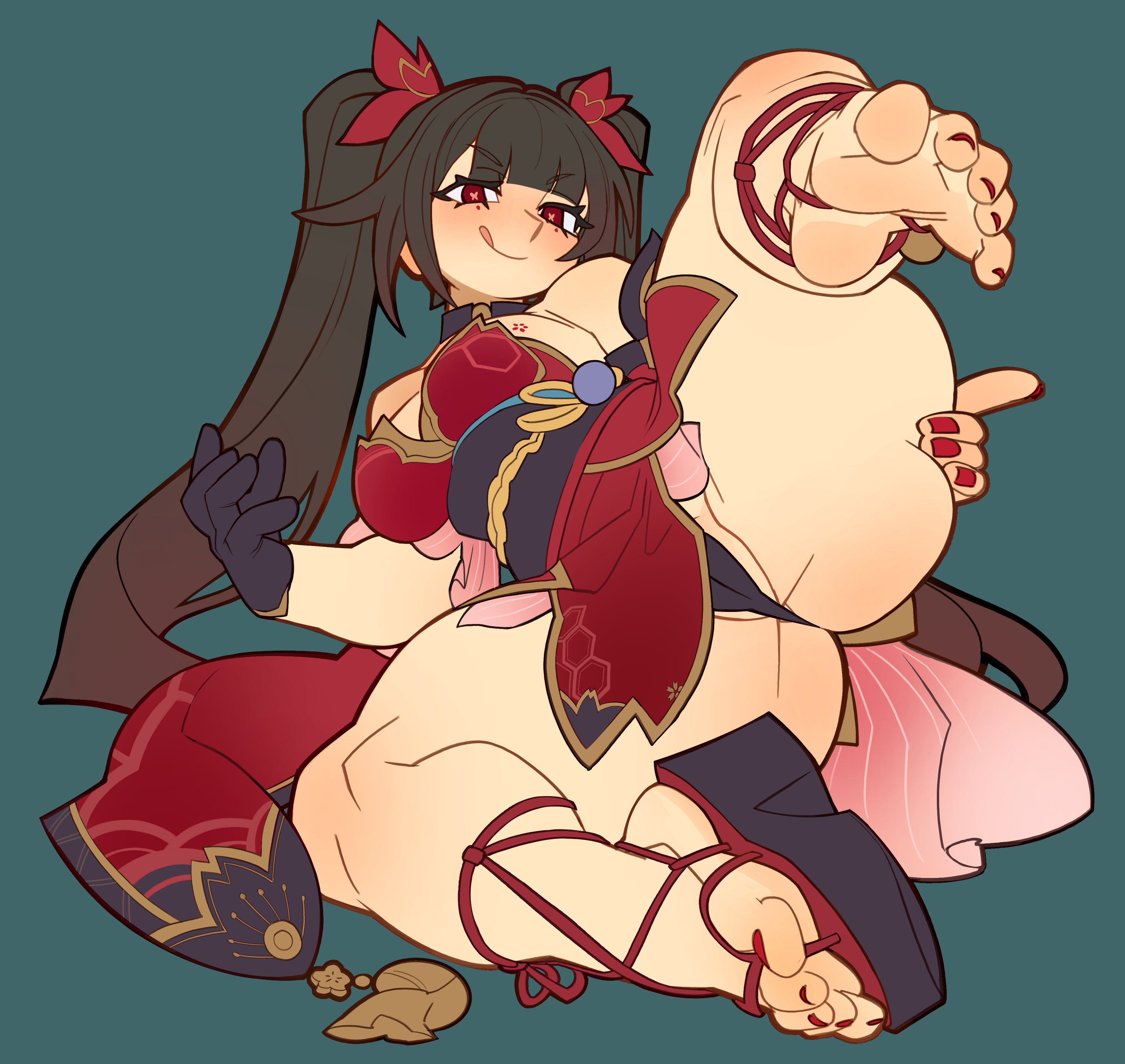 1girls, anus, anus peek, exnezo, feet, foot fetish, foot focus, honkai: star rail, leg up, soles, sparkle (honkai: star rail), thick thighs, toes, twintails