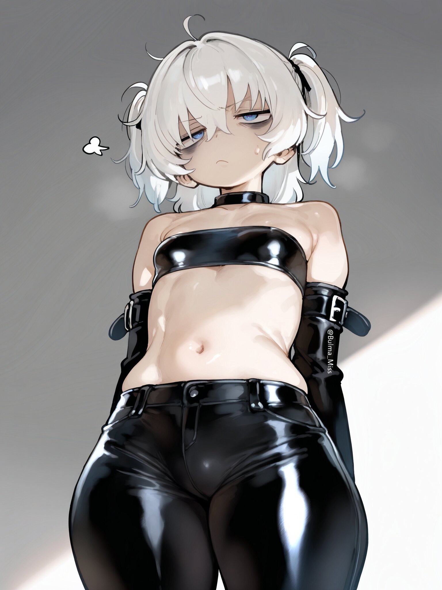 1girls, ai generated, belly button, big ass, big butt, blue eyes, bubble ass, bubble butt, camel toe, cameltoe, commission, dungeons and dragons, imminent sex, latex, latex armwear, latex clothing, latex legwear, latex pants, latex tubetop, leather, leather clothing, leather pants, lily buns, looking at viewer, looking back, mage, oatmealdood, oblivion, oc, original, pale-skinned female, shiny clothes, shortstack, skin tight, skyrim, small breasts, solo female, submissive, submissive female, suggestive look, the elder scrolls, thick ass, thick butt, thick thighs, tube top, tubetop, twintails, white hair