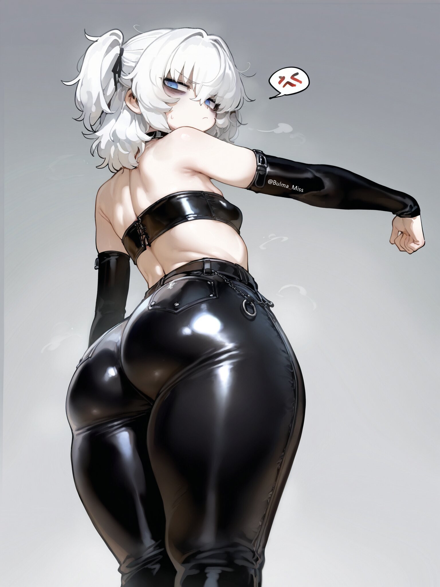1girls, ai generated, belly button, big ass, big butt, blue eyes, bubble ass, bubble butt, camel toe, cameltoe, commission, dungeons and dragons, imminent sex, latex, latex armwear, latex clothing, latex legwear, latex pants, latex tubetop, leather, leather clothing, leather pants, lily buns, looking at viewer, looking back, mage, oatmealdood, oblivion, oc, original, pale-skinned female, shiny clothes, shortstack, skin tight, skyrim, small breasts, solo female, submissive, submissive female, suggestive look, the elder scrolls, thick ass, thick butt, thick thighs, tube top, tubetop, twintails, white hair