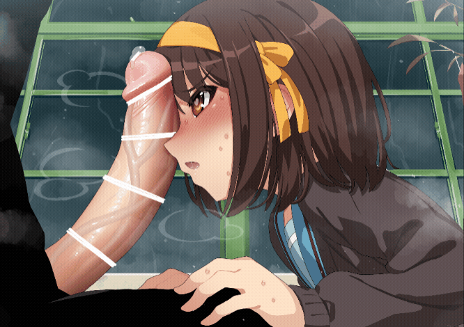 1girls, animated, censored, mizumizuni, oral, penis, suzumiya haruhi, suzumiya haruhi no yuuutsu, tagme