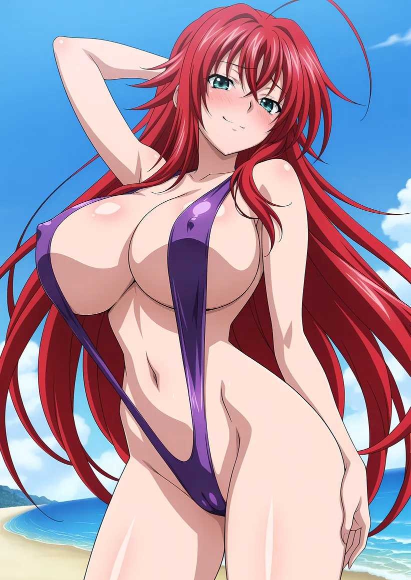 1girls, ai generated, beach, before sex, bikini, high school dxd, rias gremory, smile