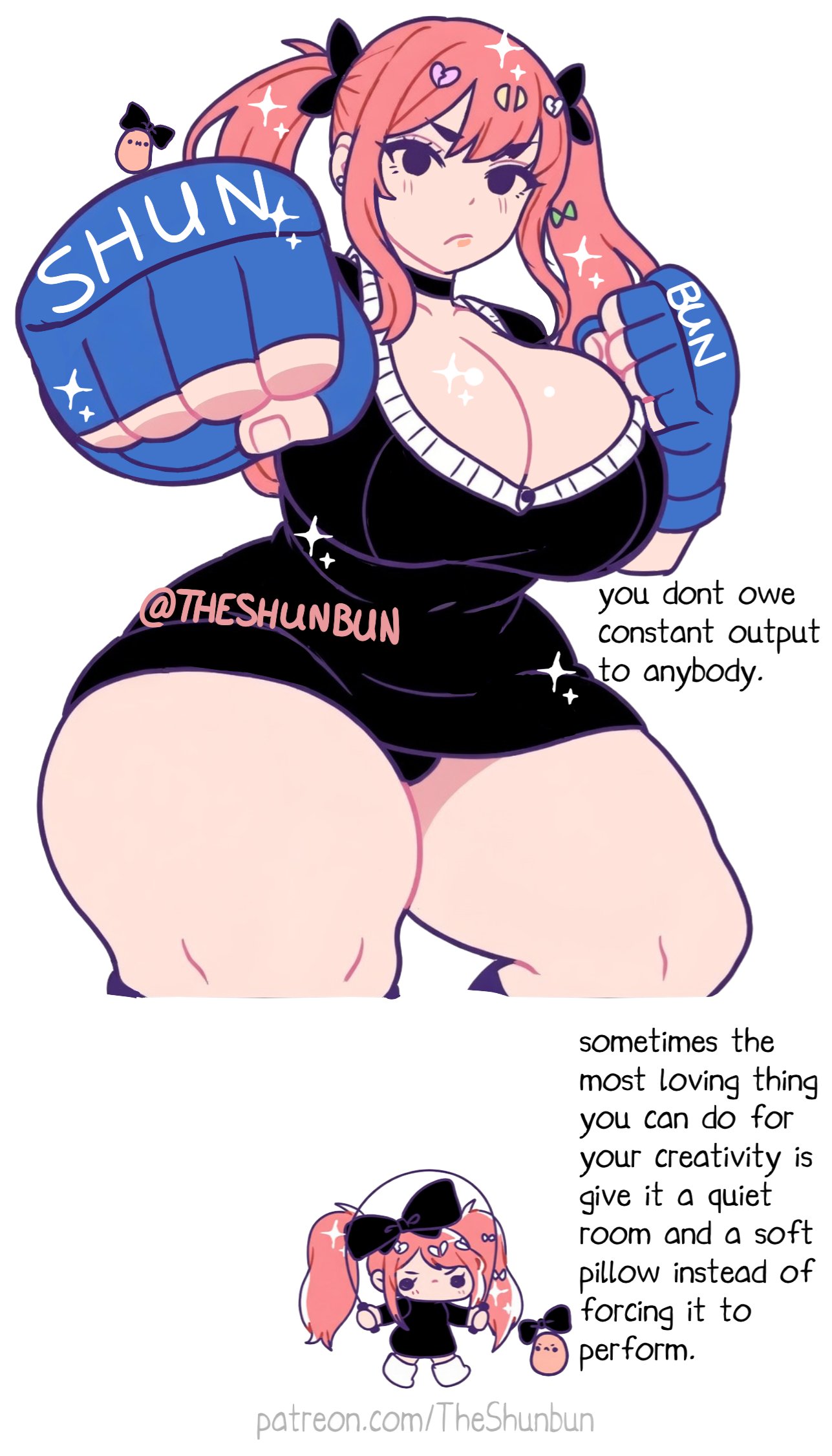 2020s, 2026, 2026s, 2girls, advice, chibi, curvaceous, curvaceous female, curvaceous figure, curves, curvy, curvy body, curvy figure, curvy hips, cute, digital drawing (artwork), digital media (artwork), encouragement, encouraging, encouraging viewer, female, female focus, female only, hourglass figure, hourglass figured female, jpg, kawaii potato, no background, oc, original, original character, patreon username, same character, shiny, shiny hair, simple background, simple eyes, solo, solo female, solo focus, theshunbun, thick thighs, thunder thighs, too cute, twitter link, voluptuous, voluptuous female, watermark, white background, wholesome, wide hips