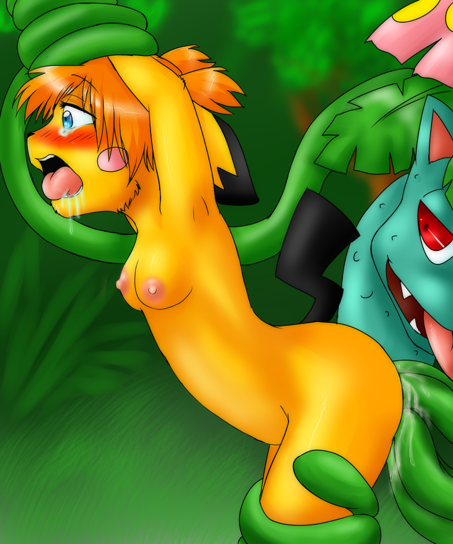 anthro balddumborat blush breasts color female fur furry guroratpyon insertion interspecies nintendo nipples outdoors pichu pokémon_(species) pokemon pokemon_(species) pokemon_gsc pokemon_rgby tagme venusaur vine vine_insertion