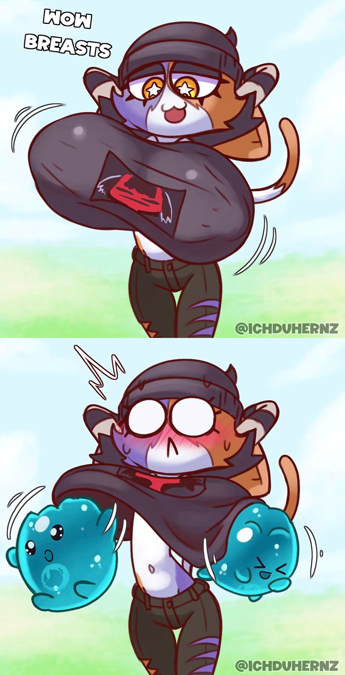 2d (artwork), embarrassed, fake breasts, female, fortnite, fortnite: battle royale, fully clothed, ichduhernz, meow skulls (fortnite), sprite (fortnite)