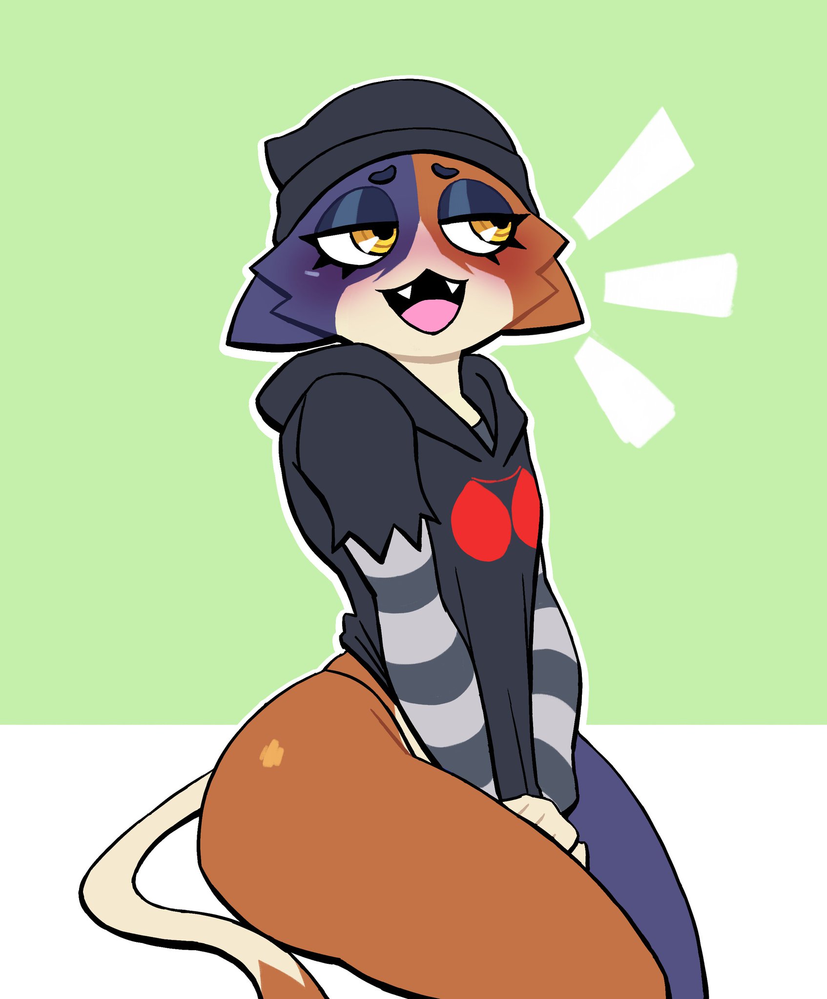 ass, beanie, black clothing, bottomless, cat, covering crotch, embarrassed, embarrassed naked female, embarrassed nude female, embarrassed undressed female, enf, euf, feline, female, female focus, female only, fortnite, fur, furry, hat, hoodie, lovetopullmicke, meow skulls (fortnite), multicolored fur, naked, no panties, no pants, nude, panties, tagme, yellow eyes
