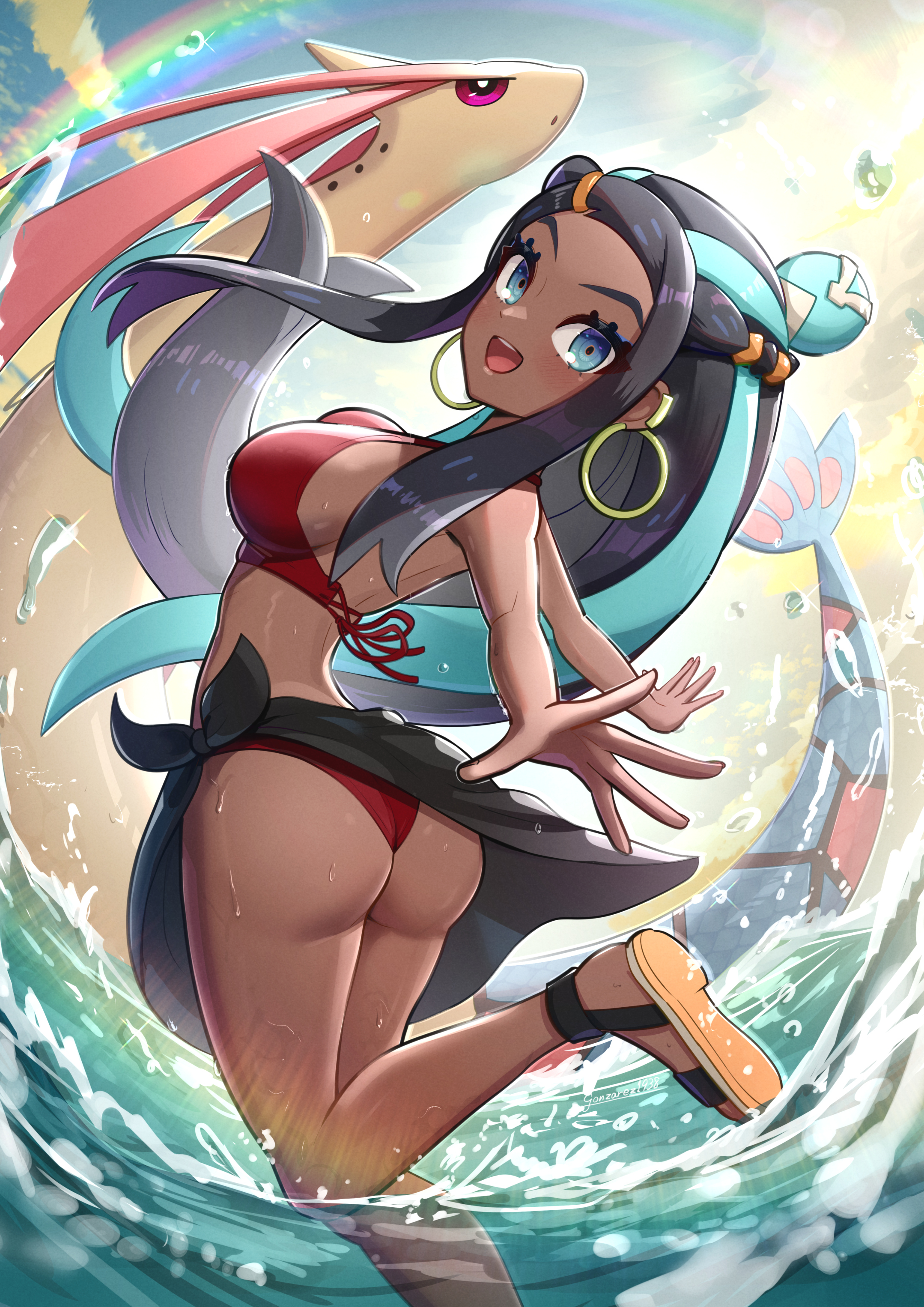 ass, breasts, diagonal angle, female, female only, gonzarez, jpeg, milotic, nessa (pokemon), nintendo, pokemon, pokemon (species), solo, tagme