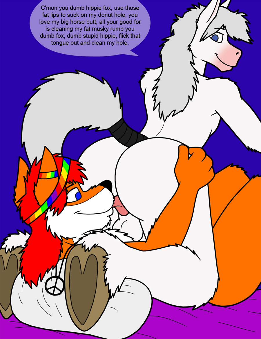 anal anthro ass balls big_ass big_butt blaziefox canid canine dialogue duo equid equine facesitting fox fur genitals hair holding_butt hooves horse licking mackenya male male/male male_only mammal oral orange_body orange_fur peace_symbol peace_symbol_necklace red_hair rimming sex sitting_on_another speech_bubble tbfm tongue tongue_out white_body white_fur yaoi