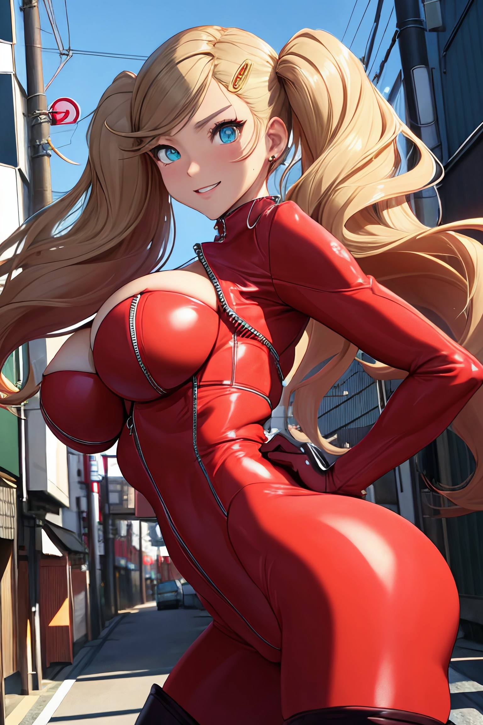 ai generated, ann takamaki, bodysuit, female, female only, jinzo1993, leather, persona, persona 5, solo female