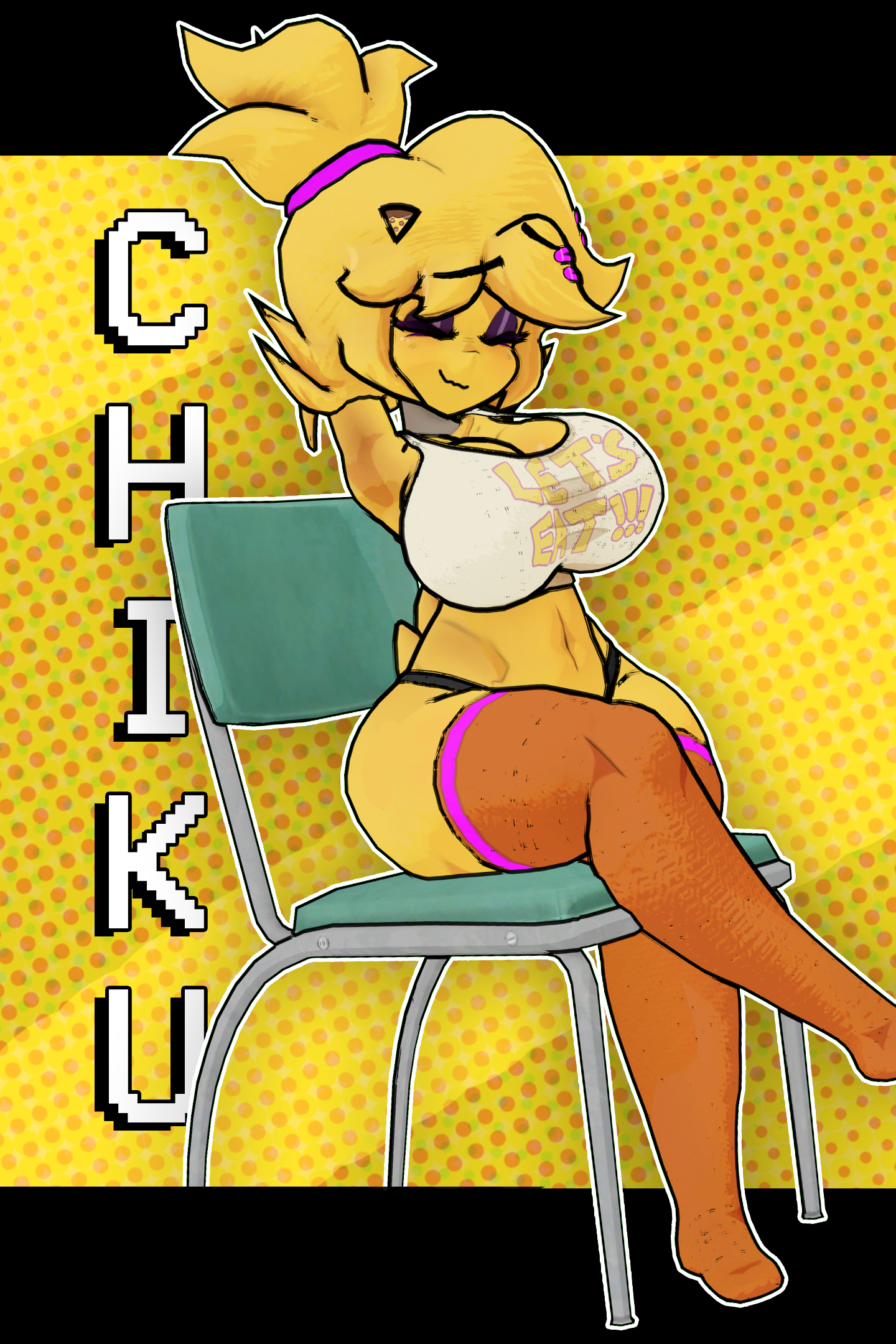 3d, 3d (artwork), bunzdrop, cally3d, chica (cally3d), chica (fnaf), chiku, clothed, clothing, female, five nights at freddy's, fnaf, fredina's nightclub, sfm, solo, stretchingrn