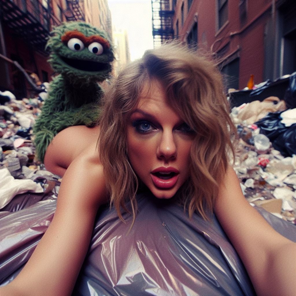 1girls ai_generated blonde_hair celebrity dall-e3 doggy_style garbage garbage_bags garbage_bin implied_sex muppets naked naked_female nude oscar_the_grouch prone_bone puppet real_person sesame_street sex stable_diffusion tagme taylor_swift the_muppet_show trash trash_bag trash_can