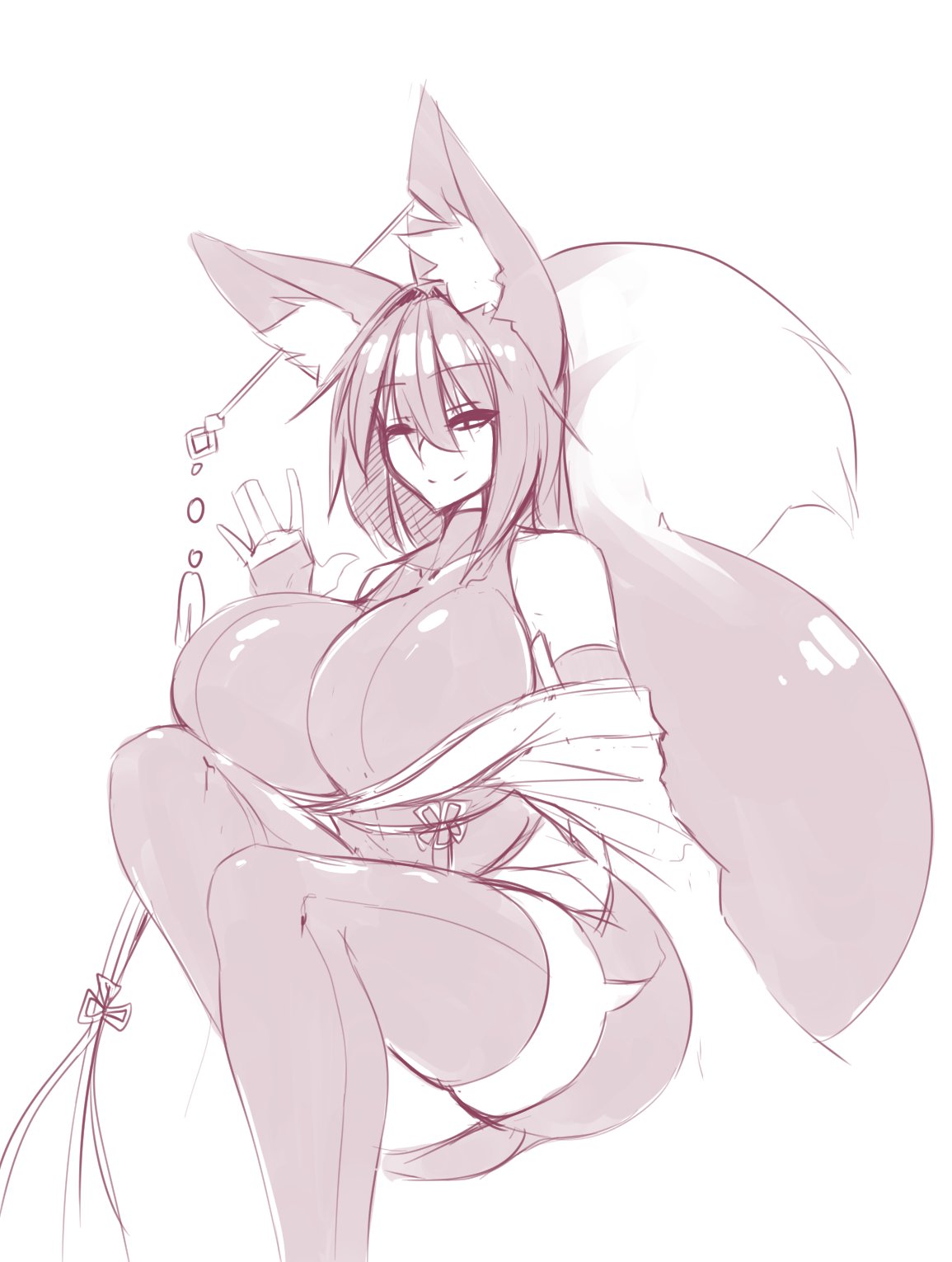 2020 fox_ears fox_girl fox_tail huge_breasts kiri_(sub-res) large_breasts looking_at_viewer sitting sketch smile smiling smiling_at_viewer sub-res thick_thighs thighhighs waving waving_at_viewer winking winking_at_viewer