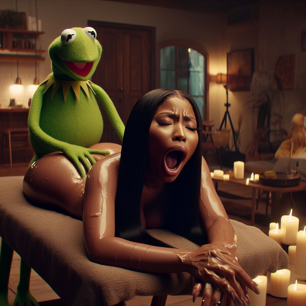 1girls ai_generated candle candles celebrity dall-e3 doggy_style implied_sex kermit_the_frog massage massage_oil massage_table moaning muppets nicki_minaj oil open_mouth prone_bone puppet real_person sesame_street stable_diffusion tagme the_muppet_show