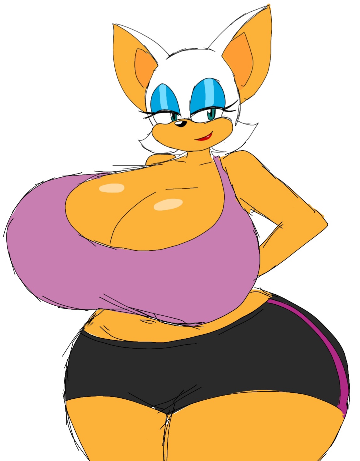 1girls, 2023, anthro, ass, big ass, big breasts, boob window, breasts, clothed, female, female only, fur, furry, huge ass, huge breasts, mobian (species), momiji (artist), no underwear, rouge the bat, sega, sonic (series), sports bra, sportswear