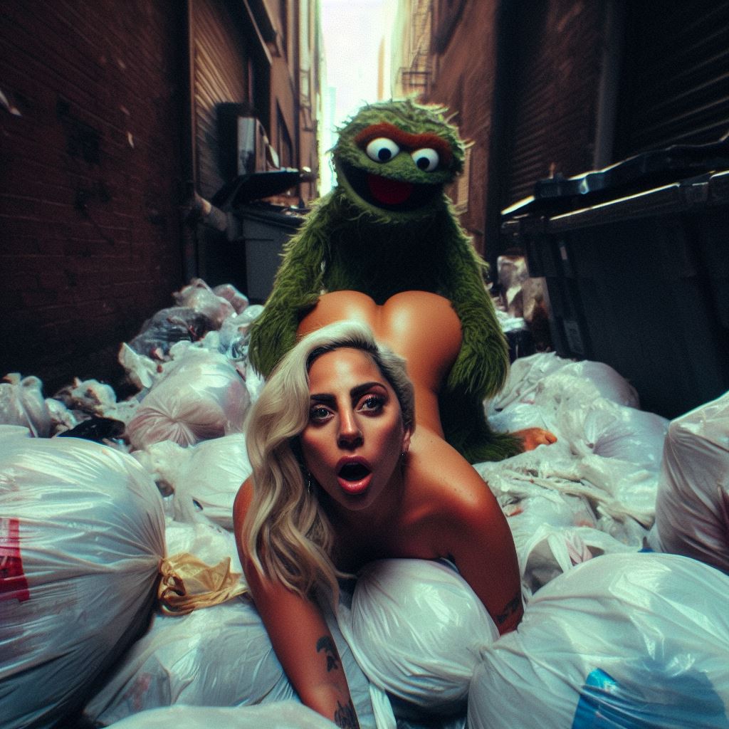 1girls ai_generated alley big_ass blonde_hair celebrity dall-e3 doggy_style garbage garbage_bags garbage_bin grabbing_hips implied_sex lady_gaga muppets nude nude_female oscar_the_grouch prone_bone puppet real_person sesame_street stable_diffusion tagme the_muppet_show trash trash_bag trash_can