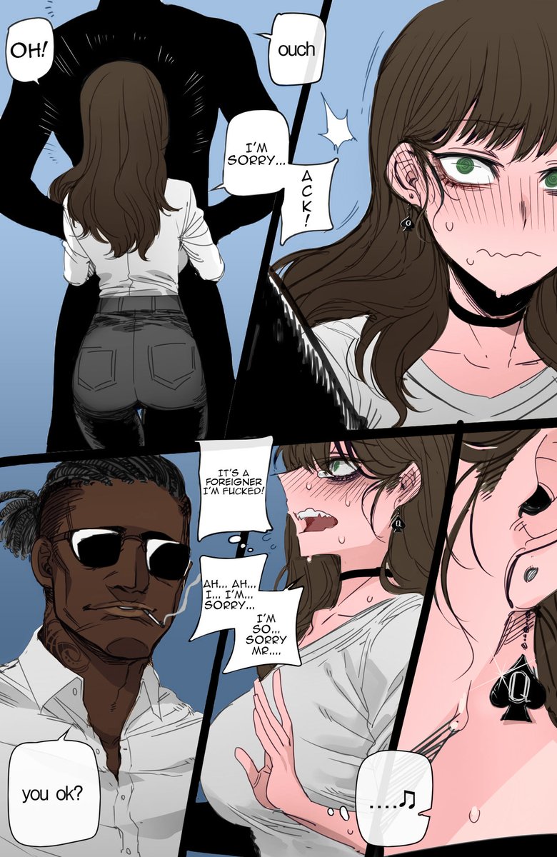 1boy, 1girls, 2d, choker, dark skin, dark-skinned male, edit, edited, female, femsub, foreigner, interracial, male, maledom, netorare, queen of spades, racism, racist woman, ratatatat74, tagme, third-party edit