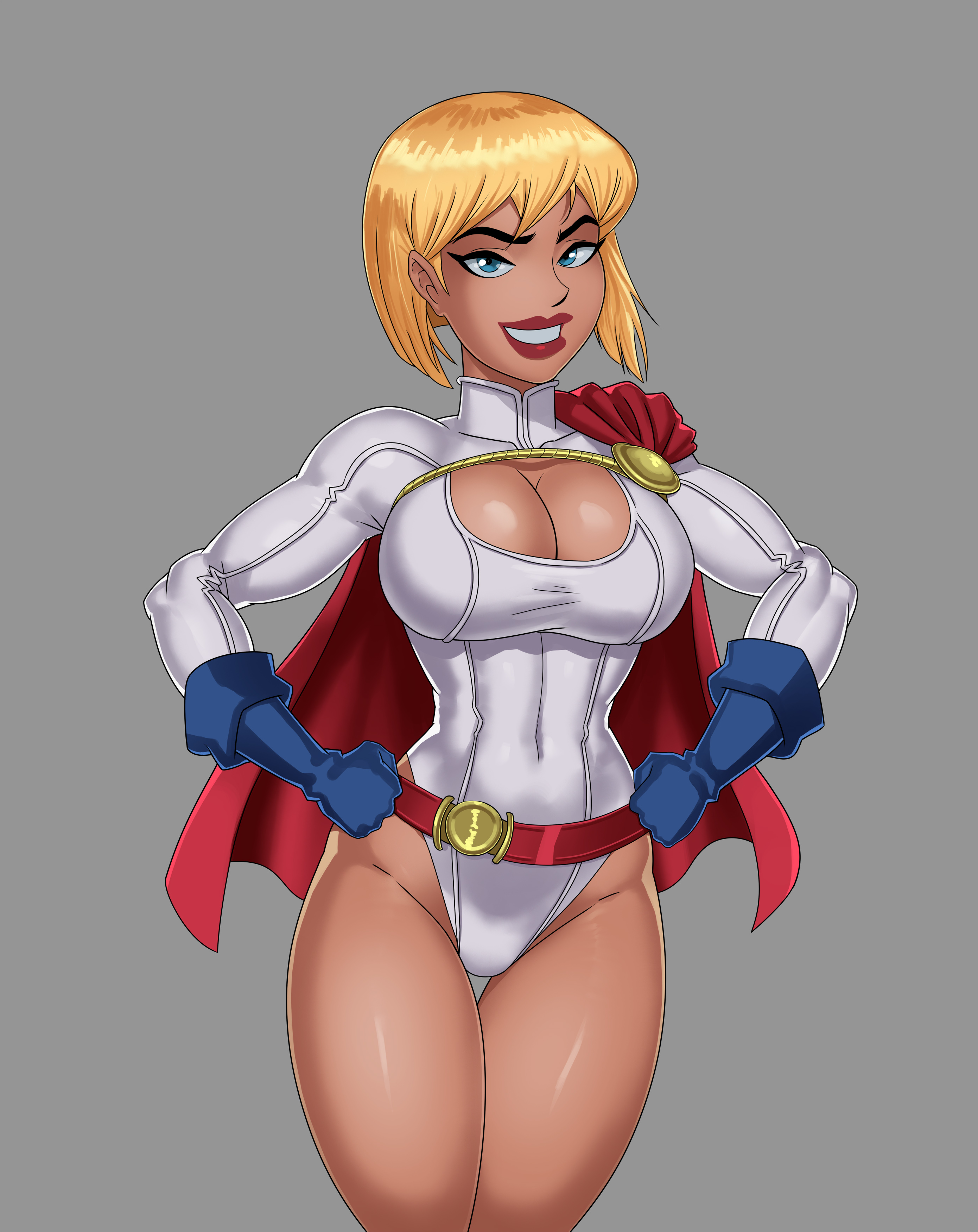 1girls, biceps, big breasts, blonde hair, blue eyes, breasts, busty, cleavage, cleavage cutout, dc, dc comics, dcau, female, female focus, female only, fully clothed, gloves, hourglass figure, karen starr, large breasts, lipstick, makeup, pinup, pose, posing, posing for the viewer, power girl, revealing clothes, solo, sunsetriders7, superheroine, superman (series), tight clothing, voluptuous