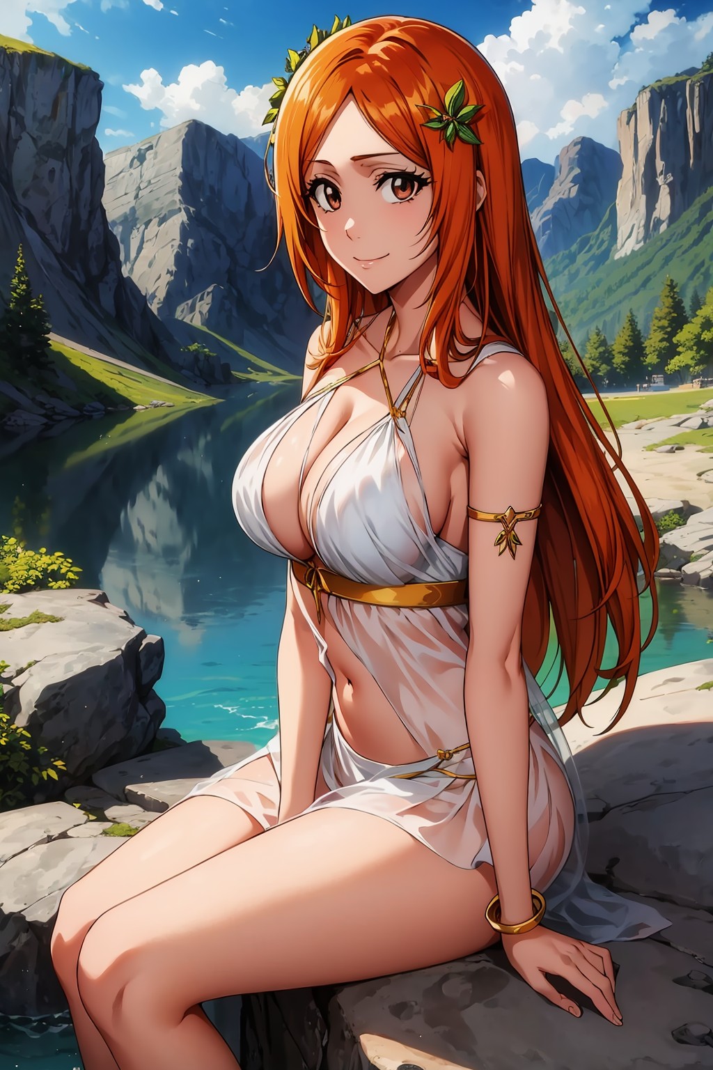 ai generated, bleach, breasts, female, female only, inoue orihime, mommy, nai diffusion, outdoors, outside, solo, stable diffusion