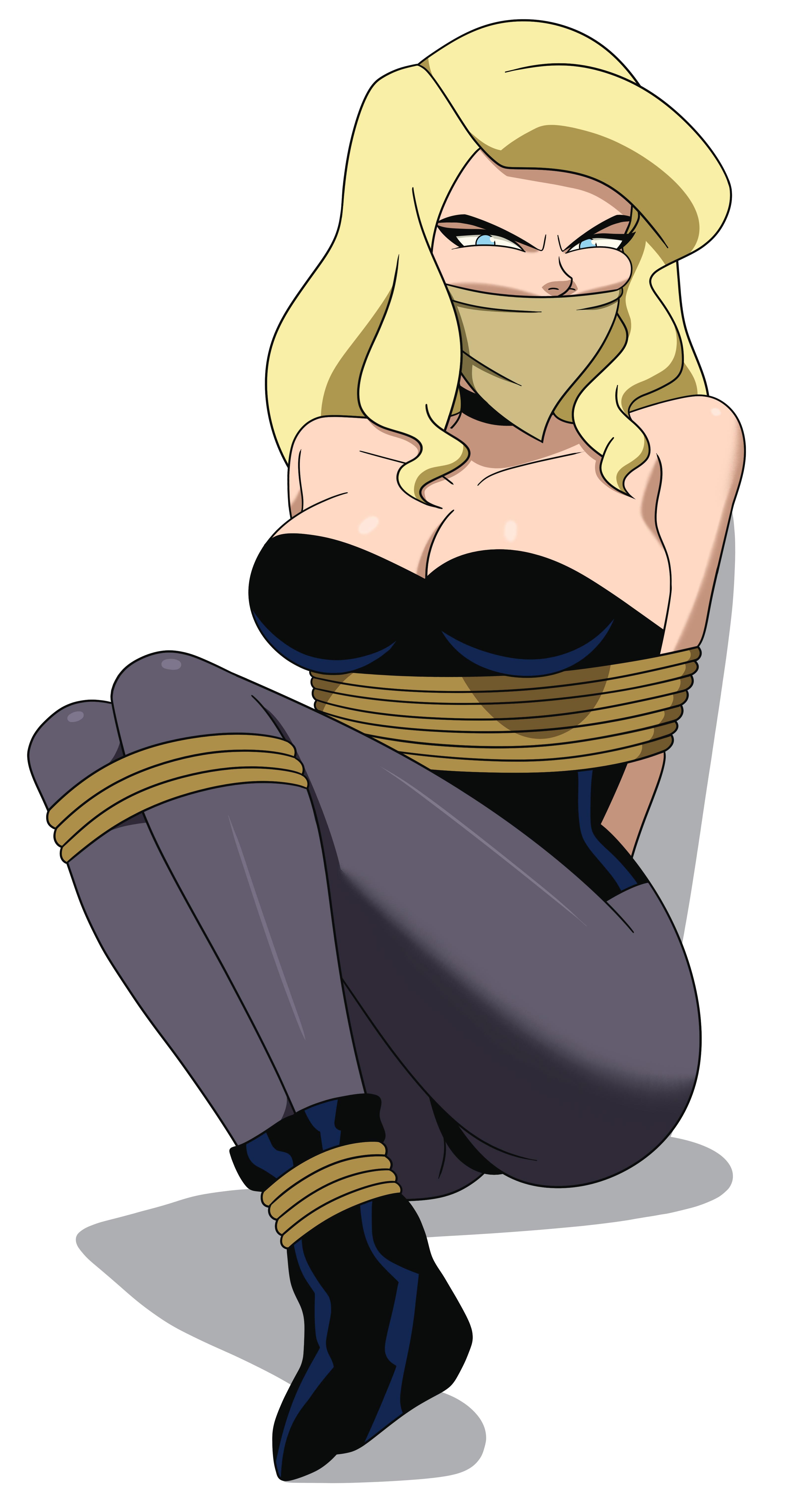 1girls, bennypaan, black canary, black leotard, blonde hair, bondage, breasts, clothed, clothed bondage, clothed female, dc, dc comics, female, female only, gag, gagged, leotard, restrained, rope bondage, solo