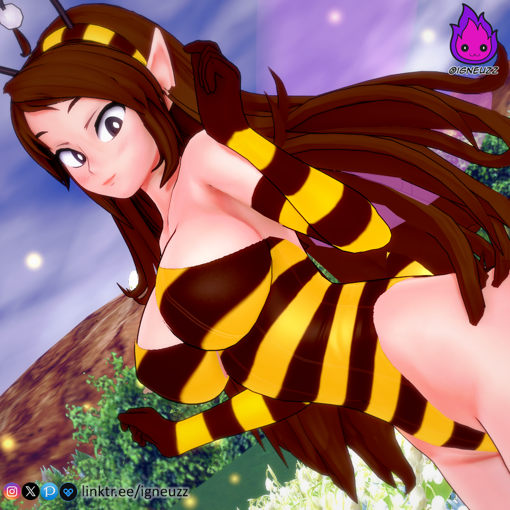 bee bee_costume bee_girl big_breasts big_eyes breasts brown_hair cartoony cute fairy_wings igneuzz looking_at_viewer original_character original_characters susiehatter tagme thick_thighs thighs wide_hips wings