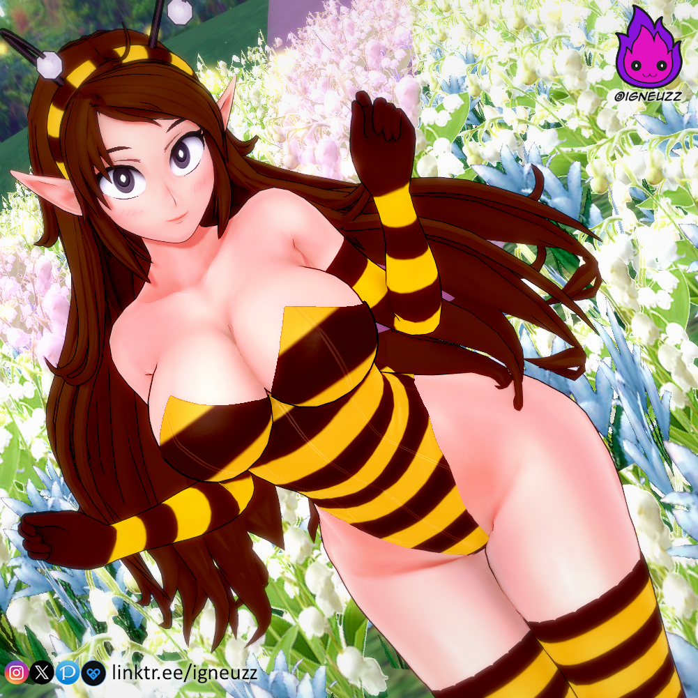 bee bee_costume bee_girl big_breasts big_eyes breasts brown_hair cartoony cute fairy_wings igneuzz looking_at_viewer original_character original_characters susiehatter tagme thick_thighs thighs wide_hips wings