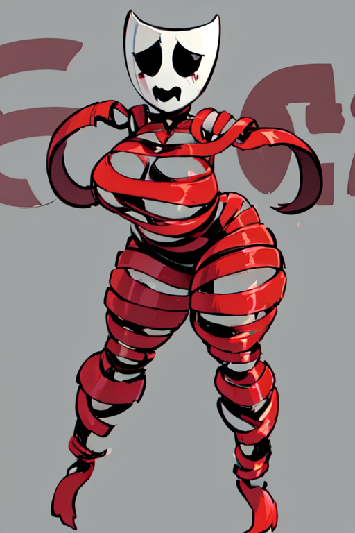 ai_generated gangle_(the_amazing_digital_circus) gangle_with_thick_ribbons mask masked masked_female red_ribbons ribbons the_amazing_digital_circus thick_ass thick_body thick_hips thick_thighs