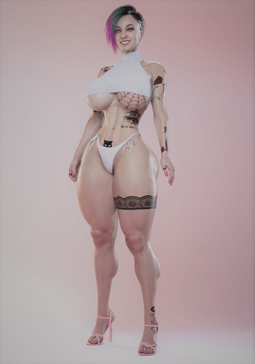 1girls, 3d, ass, audrix, big ass, big breasts, breasts, cd projekt red, completely naked, cyberpunk 2077, female, huge ass, huge breasts, judy alvarez, large ass, large breasts, panties, smile, tattoo, thick thighs, thong, underboob