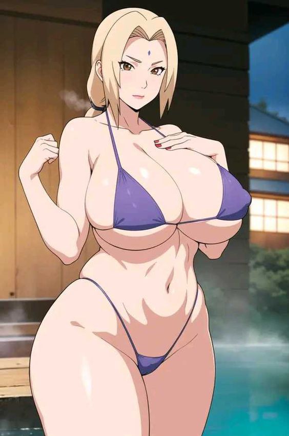 ai generated, big breasts, bikini, breasts, female, naruto, naruto (series), tsunade