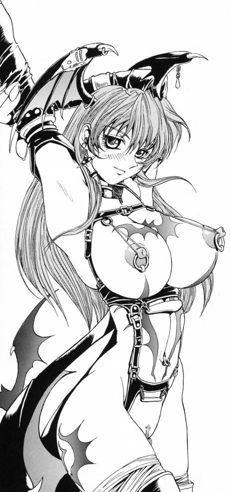 black_and_white capcom darkstalkers keishi_kanesada large_breasts morrigan_aensland navel_piercing nipple_piercing tagme