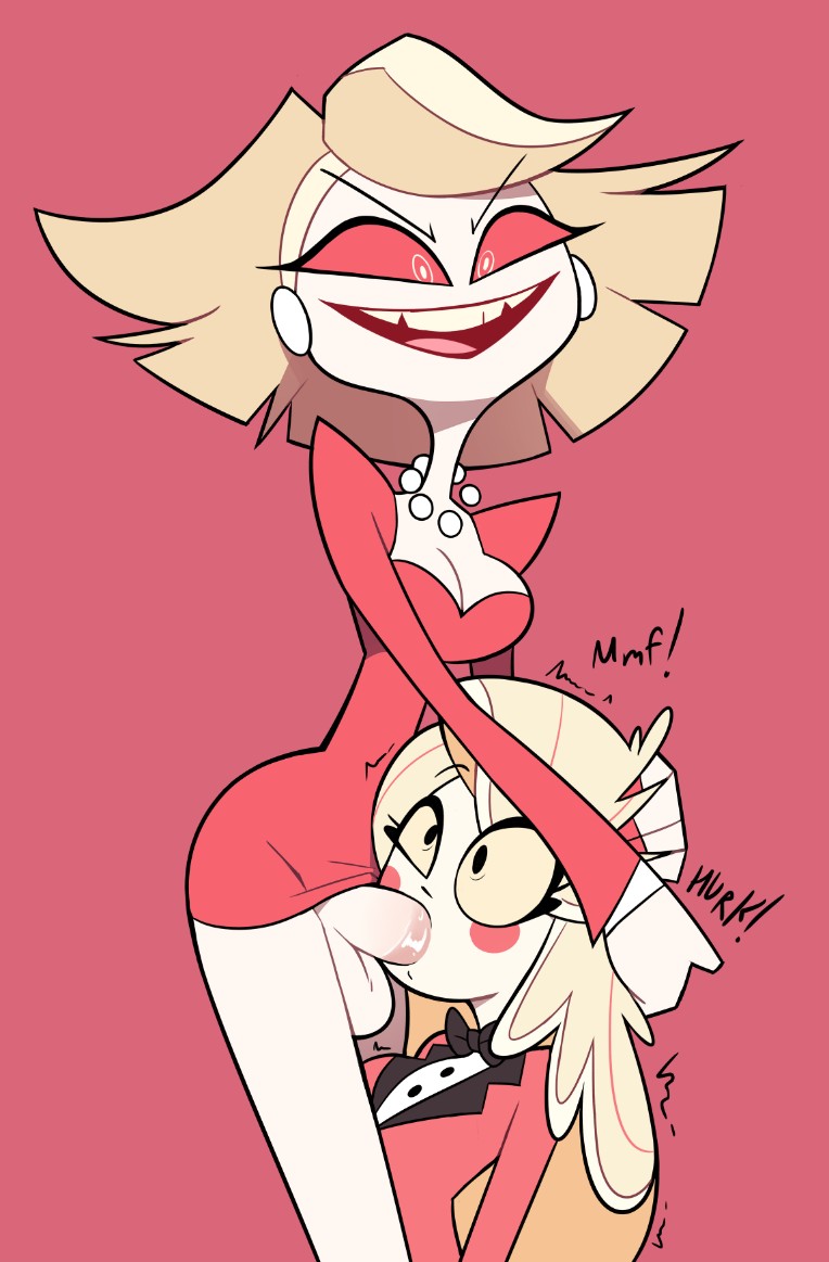 1futa, 1girls, blowjob, bottomless, bottomless futa, charlie morningstar (hazbin hotel), fellatio, female, futa on female, futanari, hazbin hotel, intersex, katie killjoy, miscon, oral, oral penetration, oral sex, penis