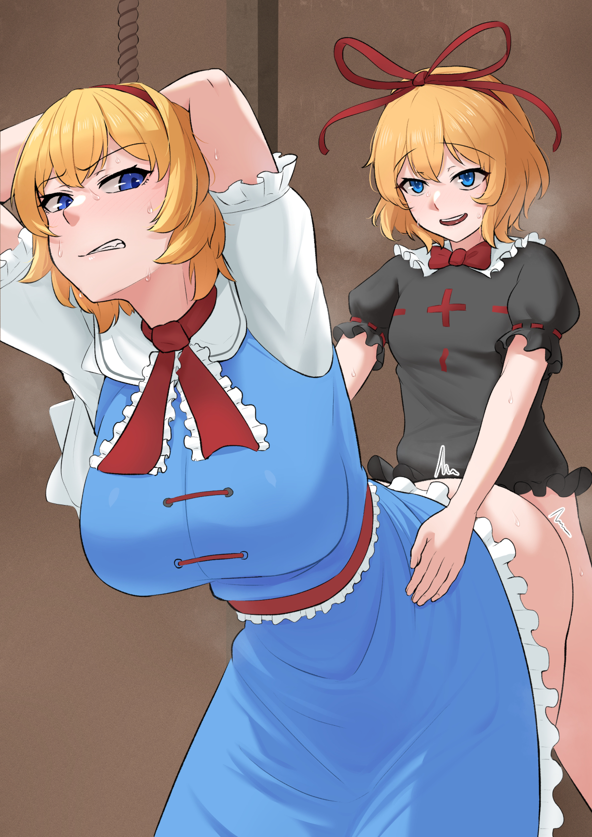 alice margatroid, bottomless, brat, bratdom, bratty, bunsuirei, clothed sex, doll, doll girl, dress lift, female, futa on female, futadom, futanari, intersex, looking back, medicine melancholy, rape, size difference, small dom big sub, smaller futa, standing doggy style, tagme, touhou