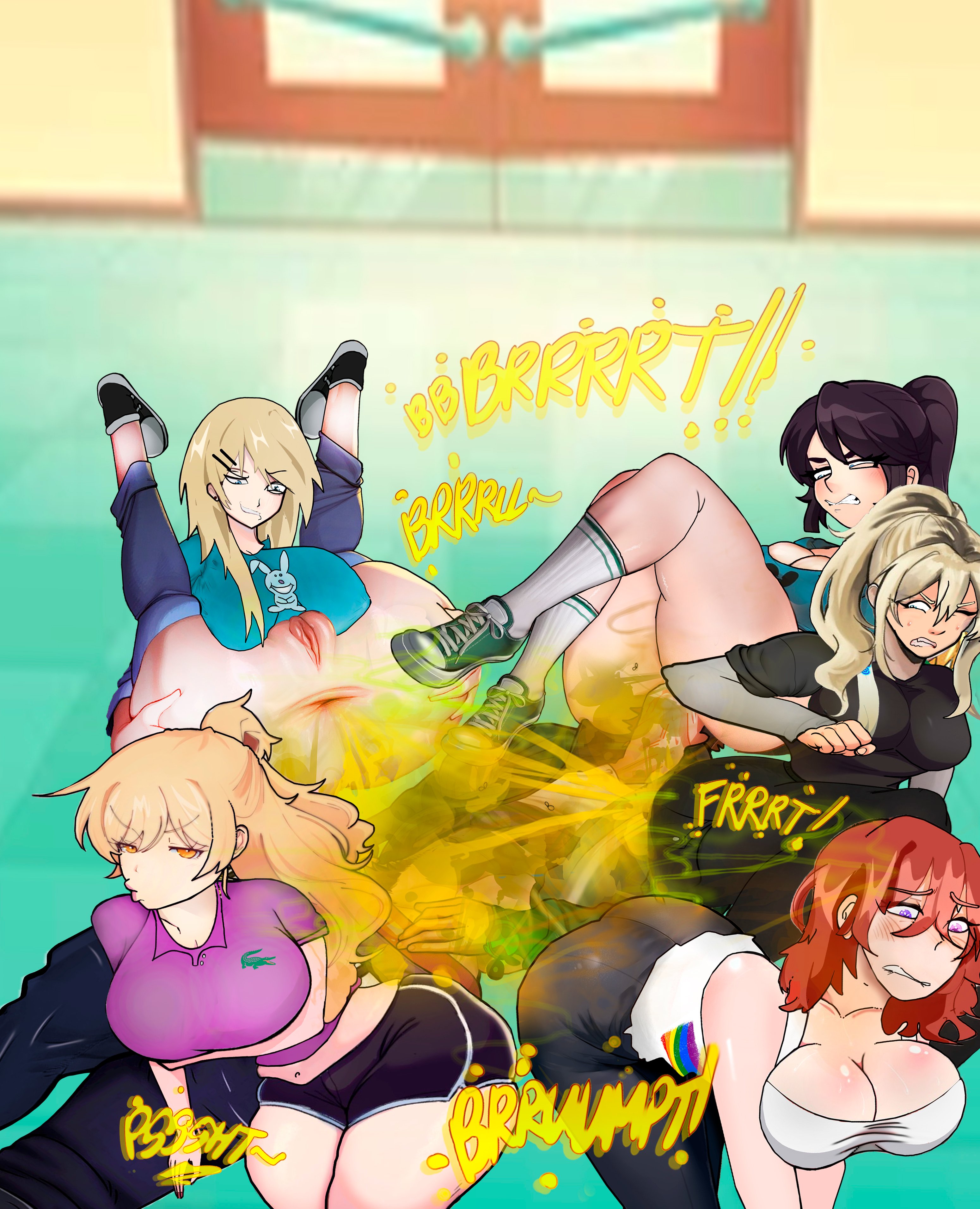 1boy, 5girls, ari (class of '09), ass, ass focus, big ass, big breasts, black hair, blonde hair, breasts, class of '09, dirty blonde hair, dubious consent, emily (class of '09), exposed pussy, eyepet2010, facesitting, fart, fart bukkake, fart cloud, fart fetish, fart torture, farting in face, female, jecka (class of '09), kelly (class of '09), male, nicole (class of '09), no penetration, onomatopoeia, pubic hair, pussy, red hair, shaved pussy, teenage girl, thick thighs