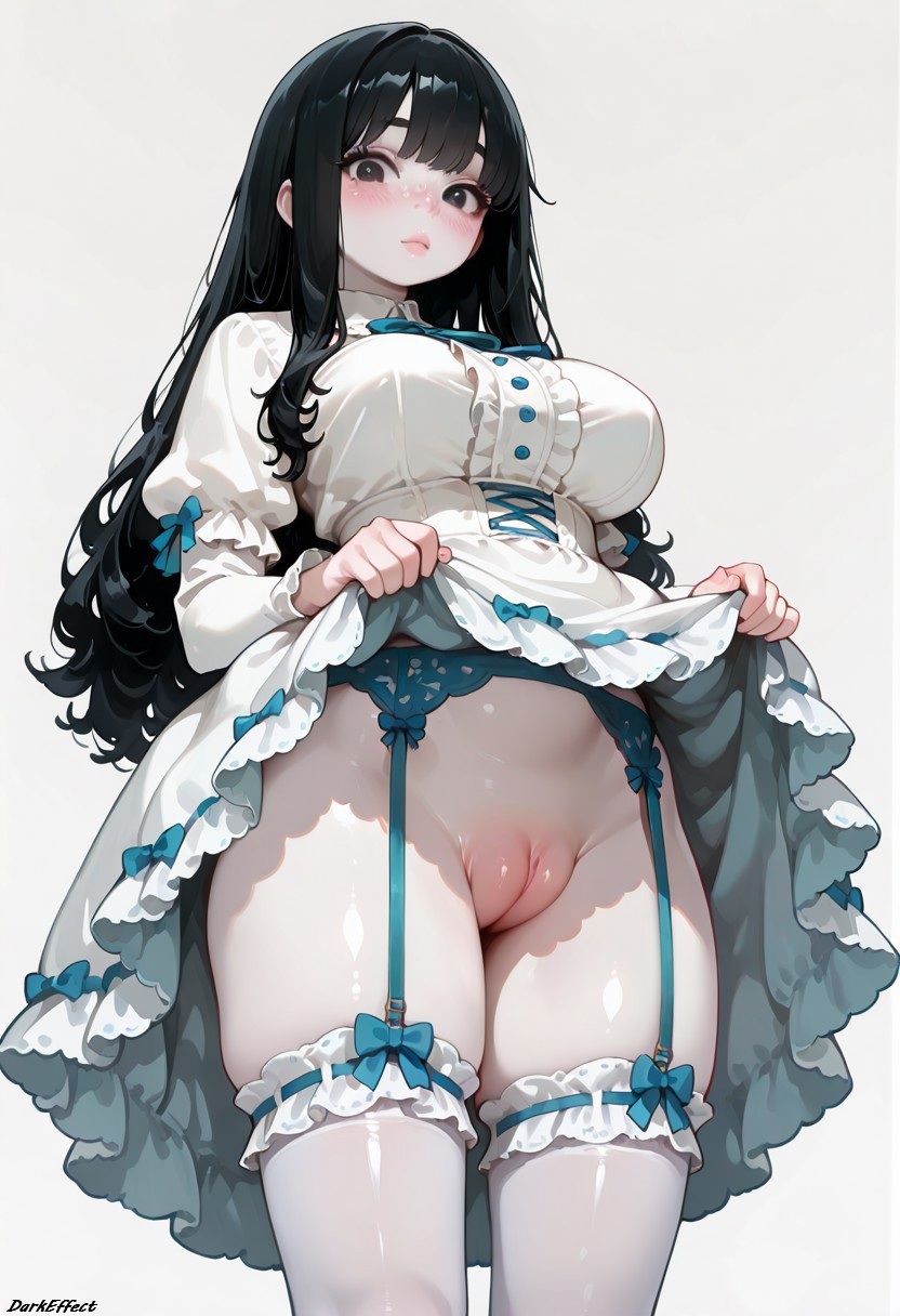 1girls, ai generated, breasts, darkeffect, dress, dress lift, female, female focus, female only, lifting skirt, lips, looking at viewer, pale, pale skin, pale-skinned female, presenting, pussy, skirt, skirt lift, solo, solo female, solo focus, white background