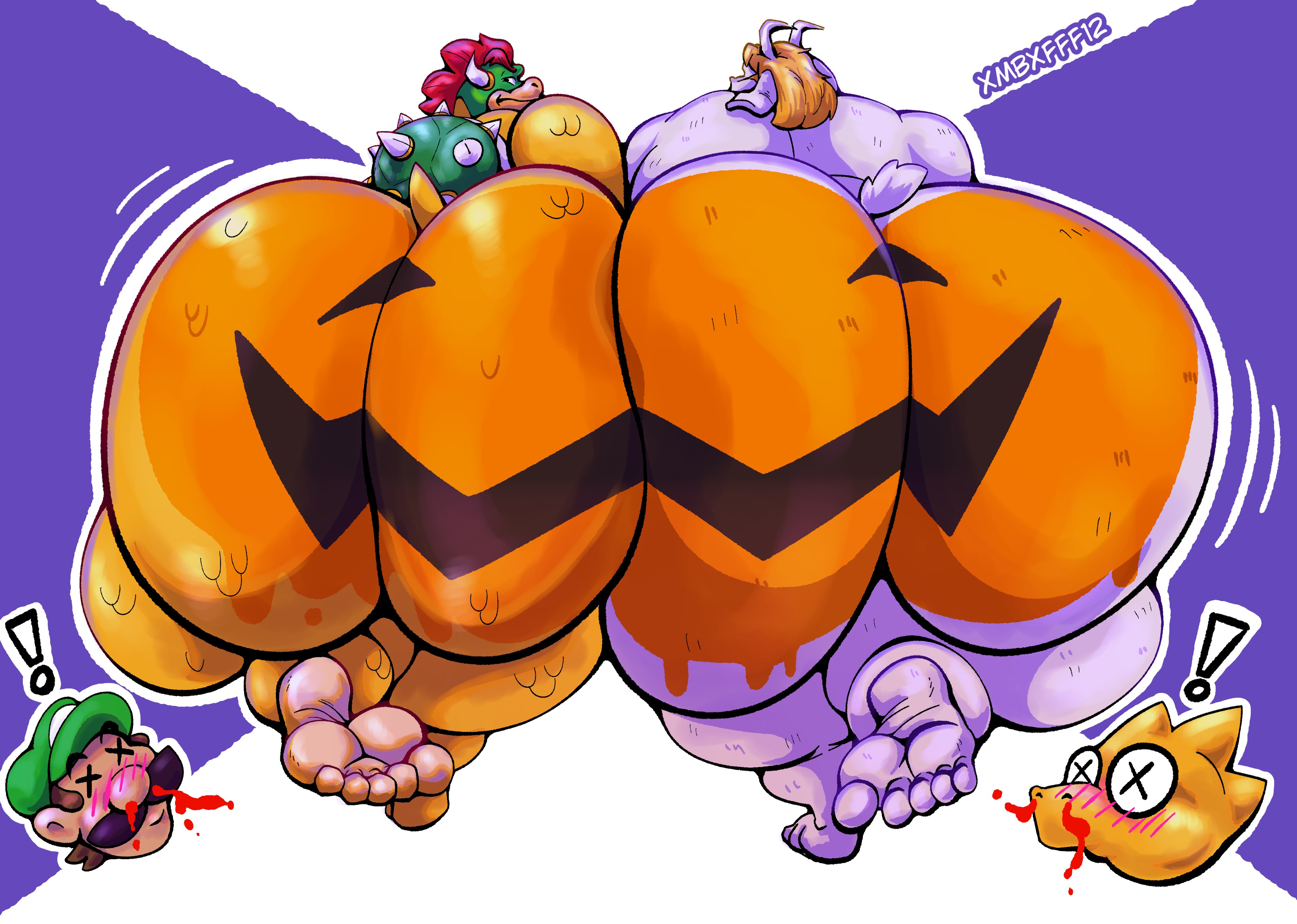alphys, anthro, asgore dreemurr, ass bigger than head, big ass, big ass (male), big butt, bottom heavy, bottom heavy male, bowser, daddy, dilf, enormous ass, fat ass, female, furry, furry female, furry male, furry only, halloween, halloween 2025, huge ass, huge butt, koopa, luigi, male, male/male, mario (series), nintendo, painted ass, pumpkin butt, take your pick, undertale, white body, wide hips, xmbxfff12