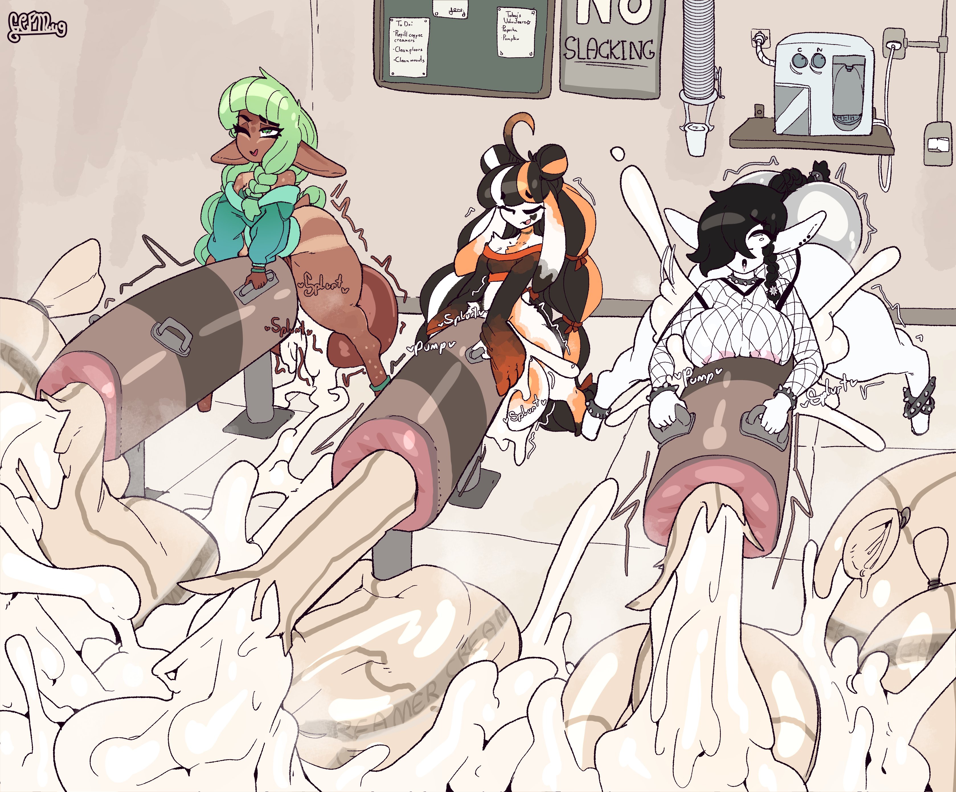 2022, 2d, 2d (artwork), 2d artwork, 3futas, absurd res, absurdres, ahe gao, ahegao face, animal ears, animal humanoid, animal tail, anthro, areola, areolae, artist name, ass, background, balls, balls bigger than head, balls bigger than torso, bangs, bare shoulders, big ass, big balls, big breasts, big butt, big cock, big ears, big penis, big testicles, big thighs, black body, black fur, black hair, blunt bangs, bottom heavy, bottomless, braided hair, braided ponytail, braids, breasts, breeding mount, broken condom, brown body, brown fur, brown skin, child bearing hips, choker, closed eyes, collar, collarbone, commission, condom, condom balloon, condom burst, condom filling, continue after cum, continuous ejaculation, creamy cum, cum, cum explosion, cum flood, cum milking, cum overflow, cum overflowing, cum pool, cumming, cumshot, curvaceous, curvaceous figure, curves, curvy, curvy body, curvy figure, curvy hips, curvy thighs, deer, deer ears, deer girl, deer humanoid, deer tail, detailed background, dick challenge, ear piercing, earrings, ejaculation, english text, excessive cum, excessive genital fluids, eyes rolling back, female, fishnet, fishnets, flat chest, flat chested, fleshlight, front view, futa only, futanari, gcfmug, goblin, goblin futa, goblin girl, green eyes, green hair, grey eyes, hair over one eye, half naked, half-dressed, hi res, highres, huge balls, huge breasts, huge cock, huge testicles, huge thighs, intersex, intersex only, intersex/intersex, large balls, large breasts, large cock, large penis, large testicles, large thighs, long ears, long hair, looking pleasured, masturbation, milking, milking cum, milking machine, milking penis, naked, naked futa, nipples, nude, nude futa, nudity, onahole, one eye closed, orange body, orange fur, orange hair, orange skin, orgasm, orgasm face, original, original character, overflow, overflowing cum, oversized balls, paprika (gcfmug), partially clothed, penis, penis milking, petite, petite body, pleasure, pleasured, pleasured face, ponytail, ripped condom, sex toy, shirt, shirt only, shortstack, small breasts, smooth skin, spiked collar, spikes, straight hair, swept bangs, testicles, text, thick, thick ass, thick hips, thick legs, thick penis, thick thighs, thighs, thighs bigger than head, three tone body, three tone fur, three-tone hair, tied hair, torn condom, voluptuous, voluptuous futa, watermark, white body, white fur, white hair, white skin, wide hips
