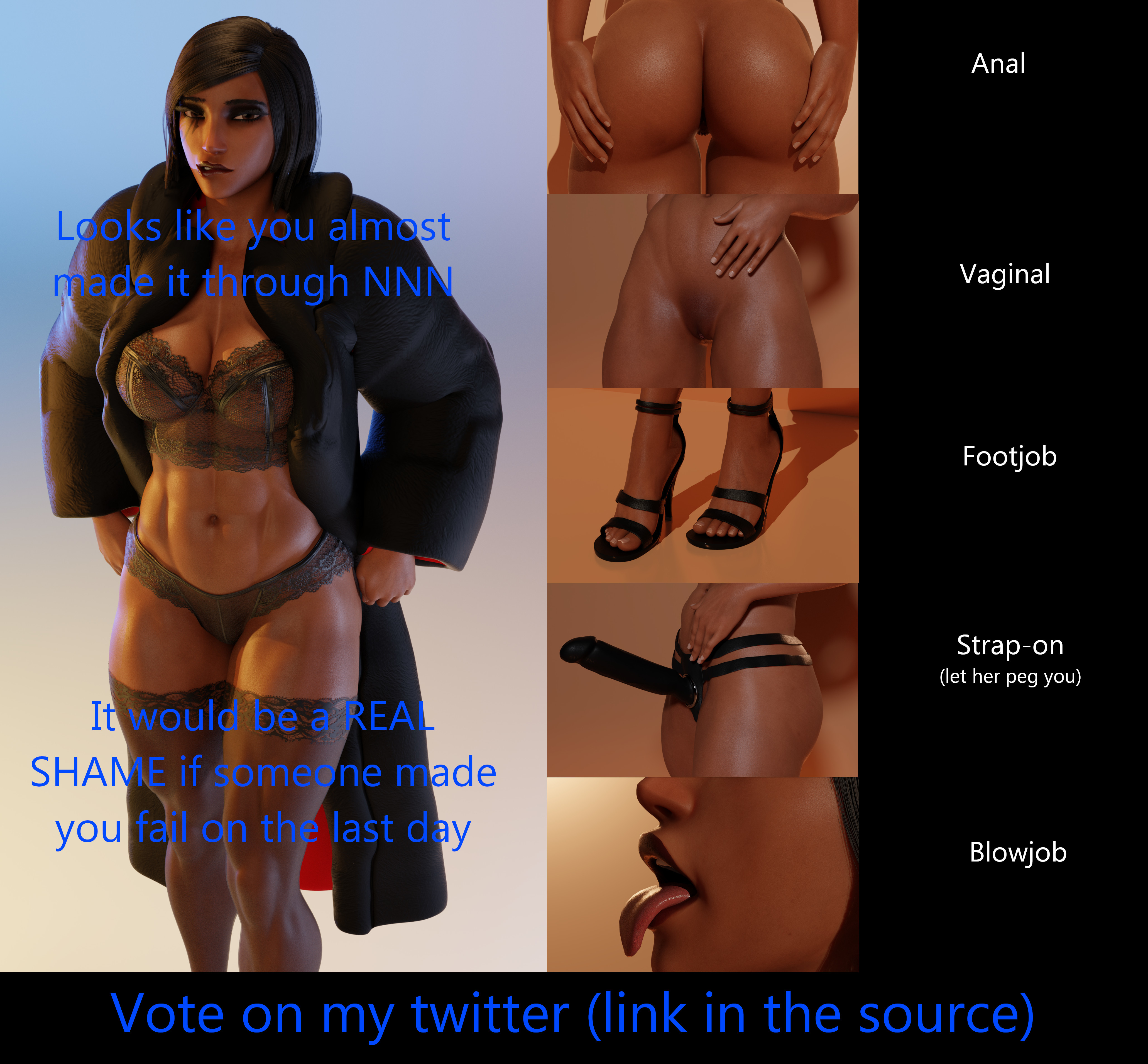 3d, abs, blender, blender (software), dark hair, dark skin, dark-skinned female, female, fur coat, hi res, lingerie, muscular, muscular female, overwatch, overwatch 2, pharah, radmon222, see-through panties, see-through top, self upload, short hair, simple background, stockings, thighhighs