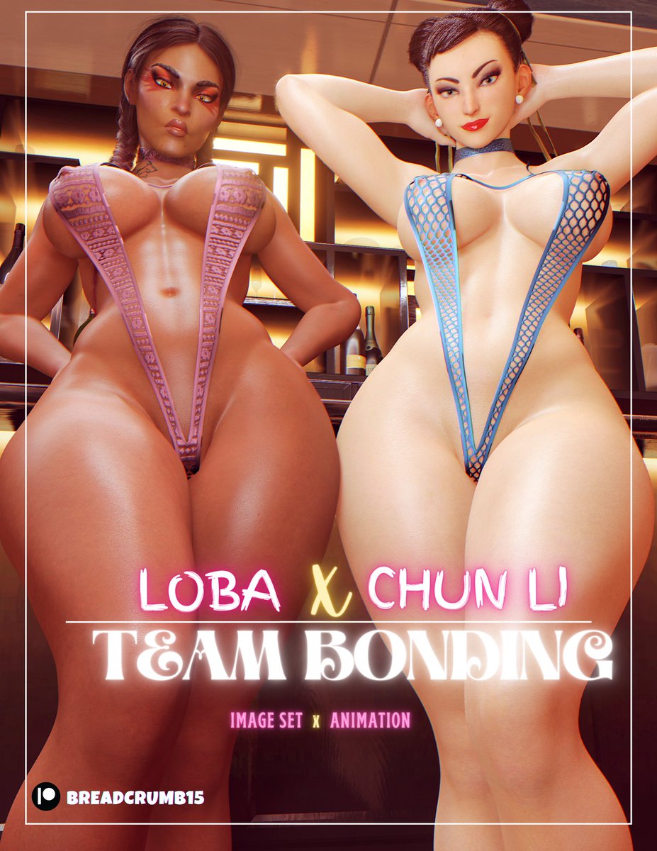 2girls, 3d, apex legends, ass, ass focus, big ass, big breasts, bikini, bracelet, braided hair, breadcrumb, breasts, bubble ass, bubble butt, capcom, chocolate and vanilla, chun-li, crossover, dark skin, dark-skinned female, eastern and western character, female, female only, hair buns, latina, light skin, light-skinned female, loba (apex legends), looking at viewer, ox horns, respawn entertainment, sling bikini, slingshot swimsuit, street fighter, street fighter 6, swimsuit, tattoo, thick thighs, toned, toned legs, tongue kiss, wide hips
