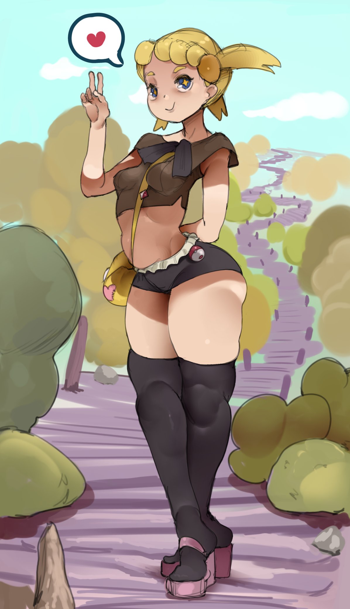 aged_up big_butt blonde_hair bonnie_(pokemon) cumdump eureka_(pokemon) girl gutti pokemon slut slutty_outfit thick_thighs